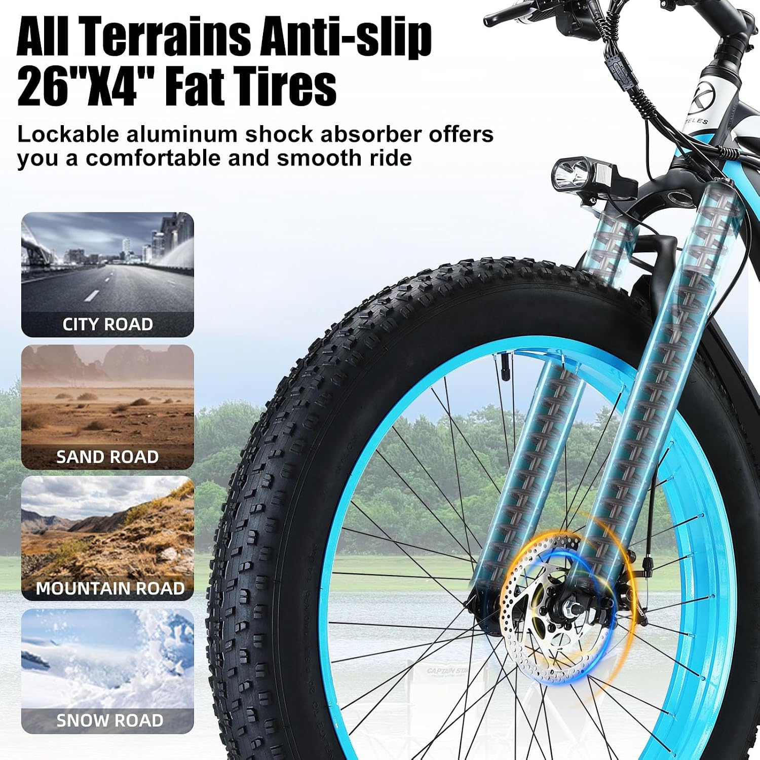 KETELES 26" Fat Tire Electric Bike for Adults 1000W Mountain Snow Beach Ebike 27MPH, 48V 15AH Removable Battery Electric Dirt E Bikes 21 Speed E-Bike Front Suspension UL Certified
