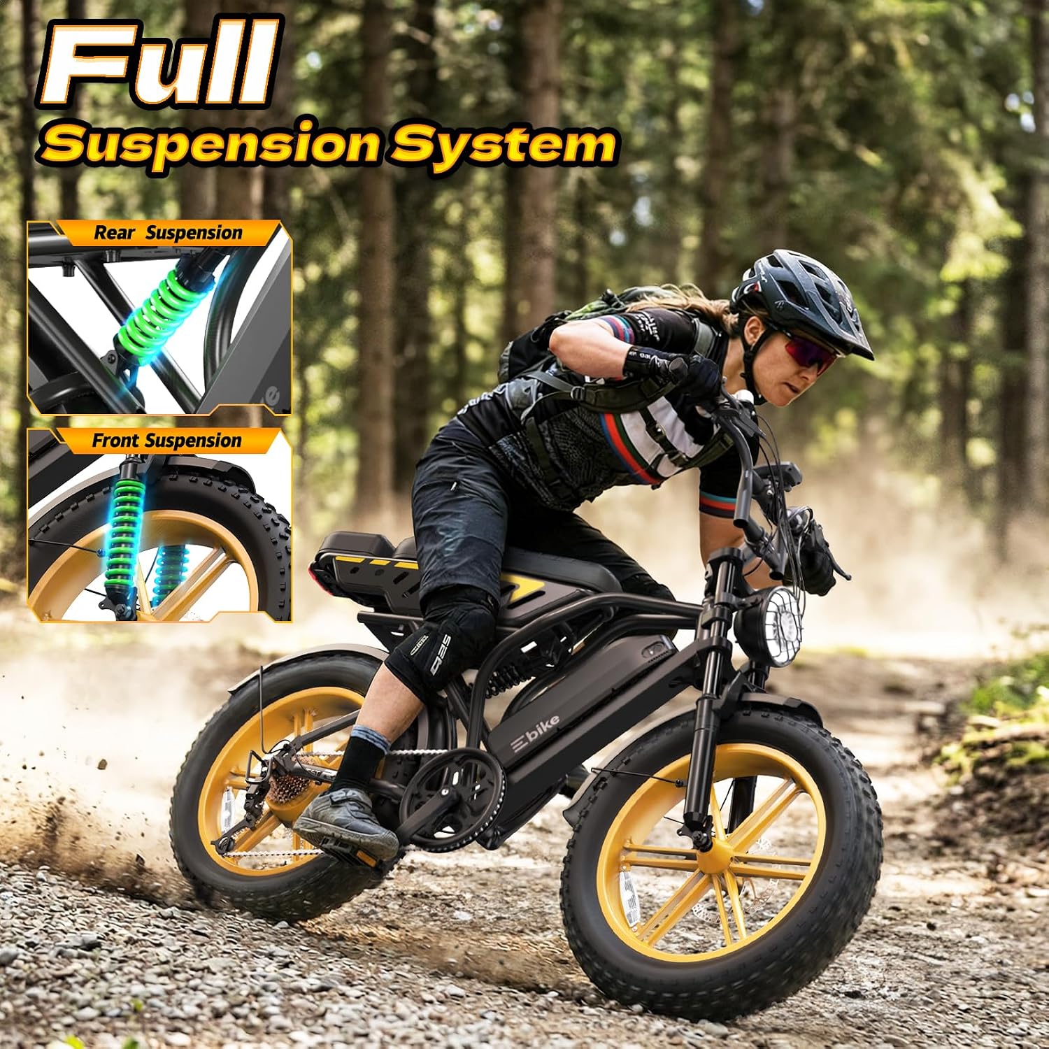 TST Electric Bike for Adults, 1500W Peak Motor 60 Miles Fat Tire Ebike with 48V 15Ah Removable Battery 20" Fat Tire Electric Bike, Full Suspension and 7-Speed