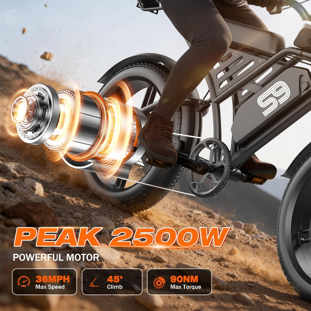 Electric Bike for Adults - 2500W Peak, 36MPH & 65 Miles, 20" Fat Tire All-Terrain E Bike with 48V 20AH Removable Battery, Electric Dirt Bike with Full Suspension, NFC Unlock