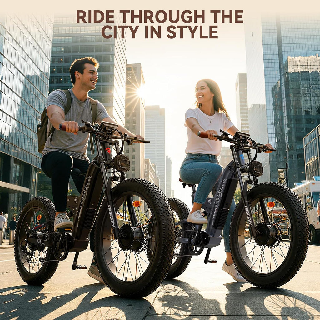 FREESKY 4000W Dual Motor Electric Bike for Adults, 48V 30AH LG Cells Battery 120Miles Range, 40MPH AWD Fast E-Bike, 26" Fat Tire Full Suspension Electric Mountain Bike, UL2849 Certified by TÜV