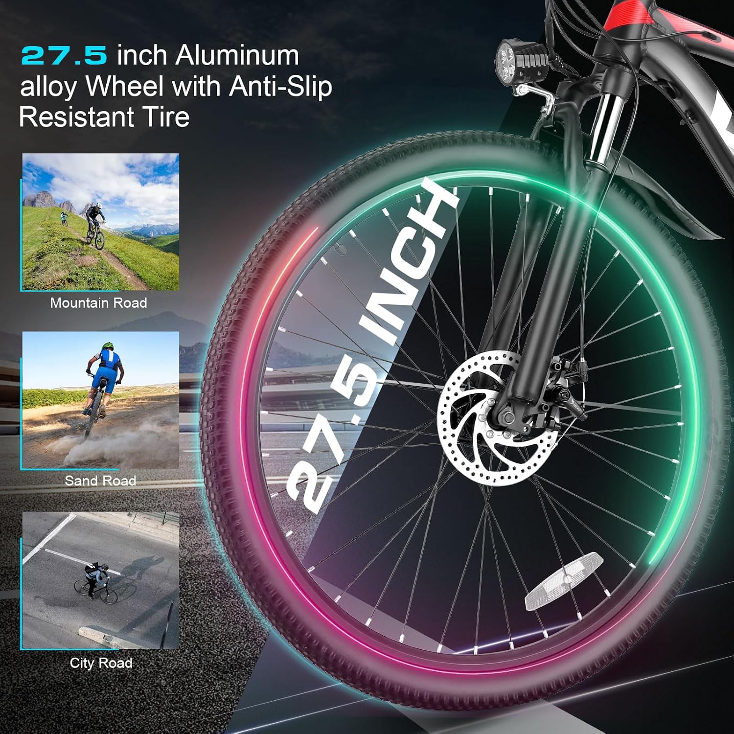 Vivi Electric Bike for Adults, 27.5" Big Tire Shock Absorption E Bicycle | Peak 1000W Mountain Bicycle with 48V 10.4AH Removeable Battery, 50 Miles, Disc Brake, Mountain Adult Bike, Certified UL 2849