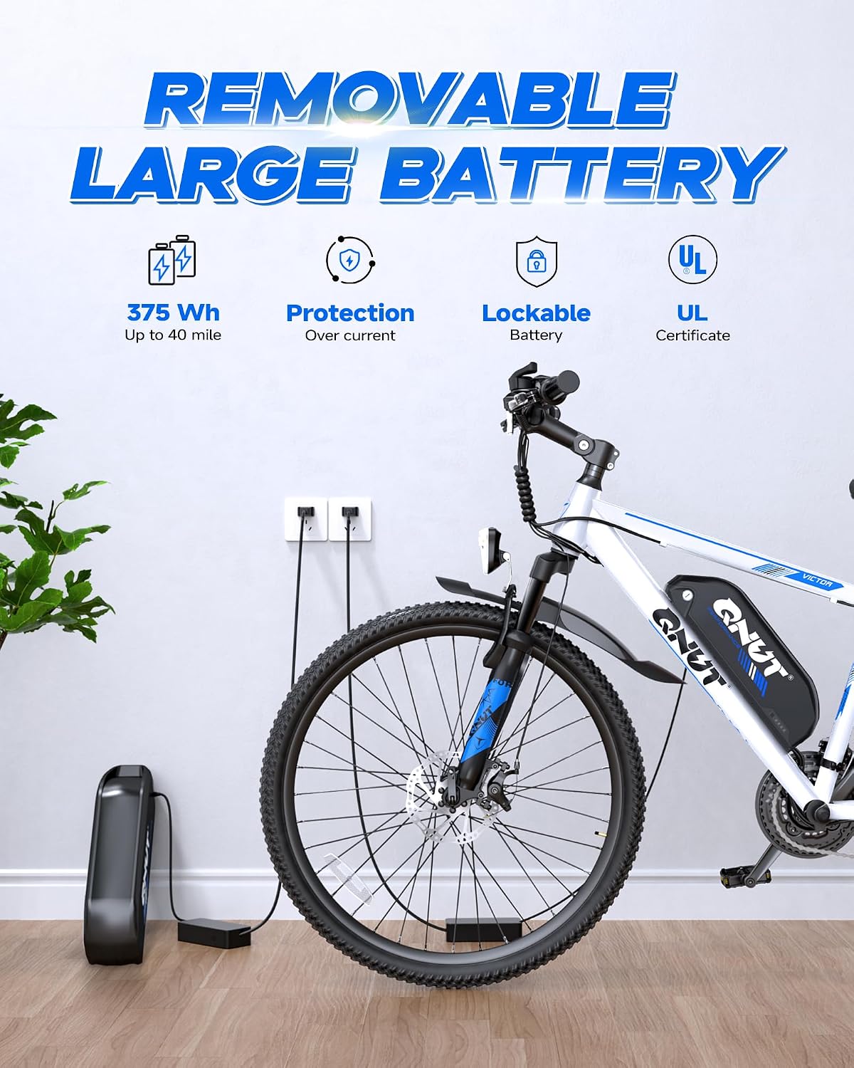QNUT Electric Bike for Adults with Peak 1000W Motor 26" Victor Mountain Lightweight Ebike, 10.4Ah/7.8Ah Removable Battery Bicycle Up to 40-60 Miles E Bikes Commuter E-MTB for Teens Men Women, UL 2849