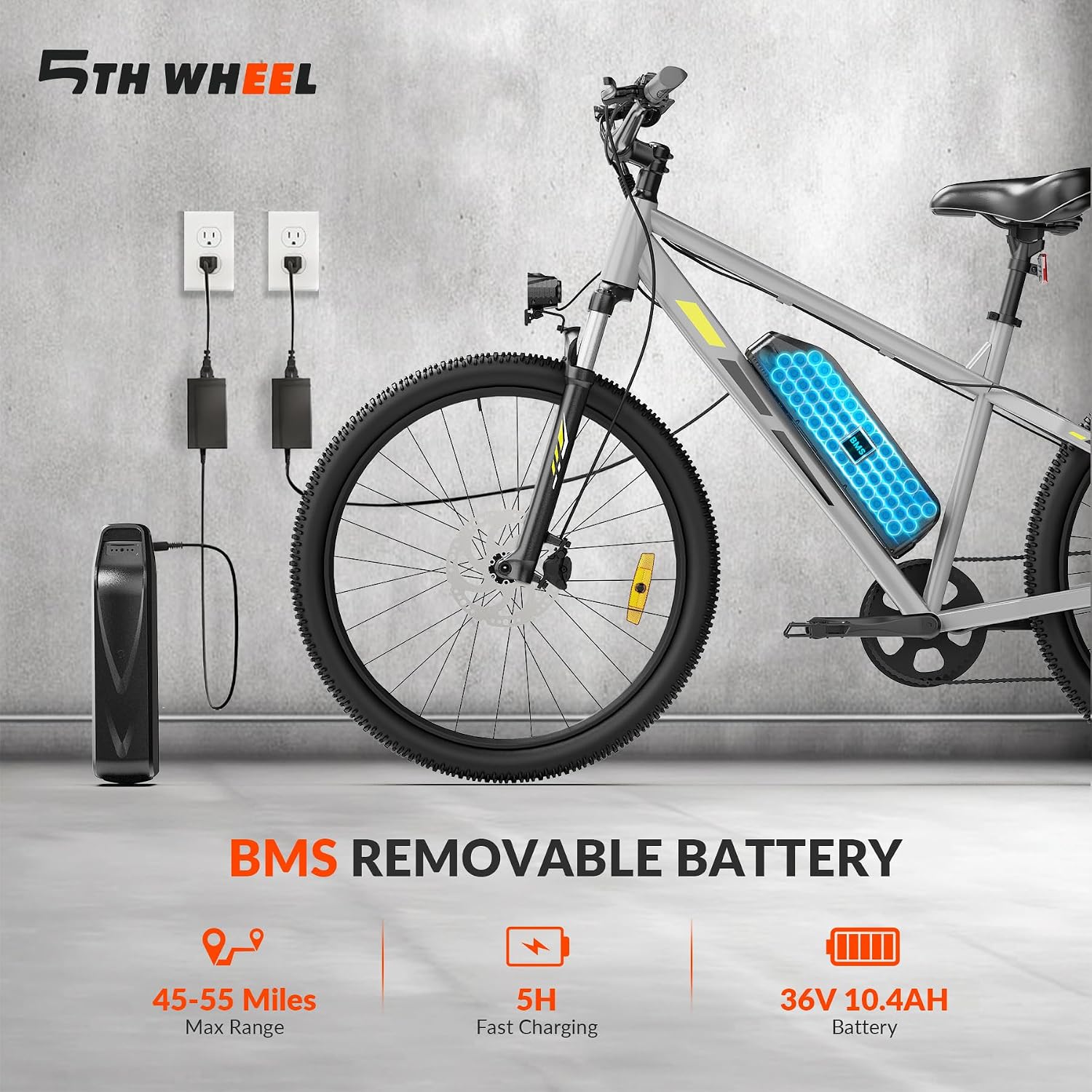5TH WHEEL Electric Bike for Adults with 750W Peak Motor, 20MPH Speed & 55 Miles Range, Mountain E-Bike with Lockable Suspension Fork, LCD Display, 26" Commuting E Bike with Removable Battery&7 Gears ﻿