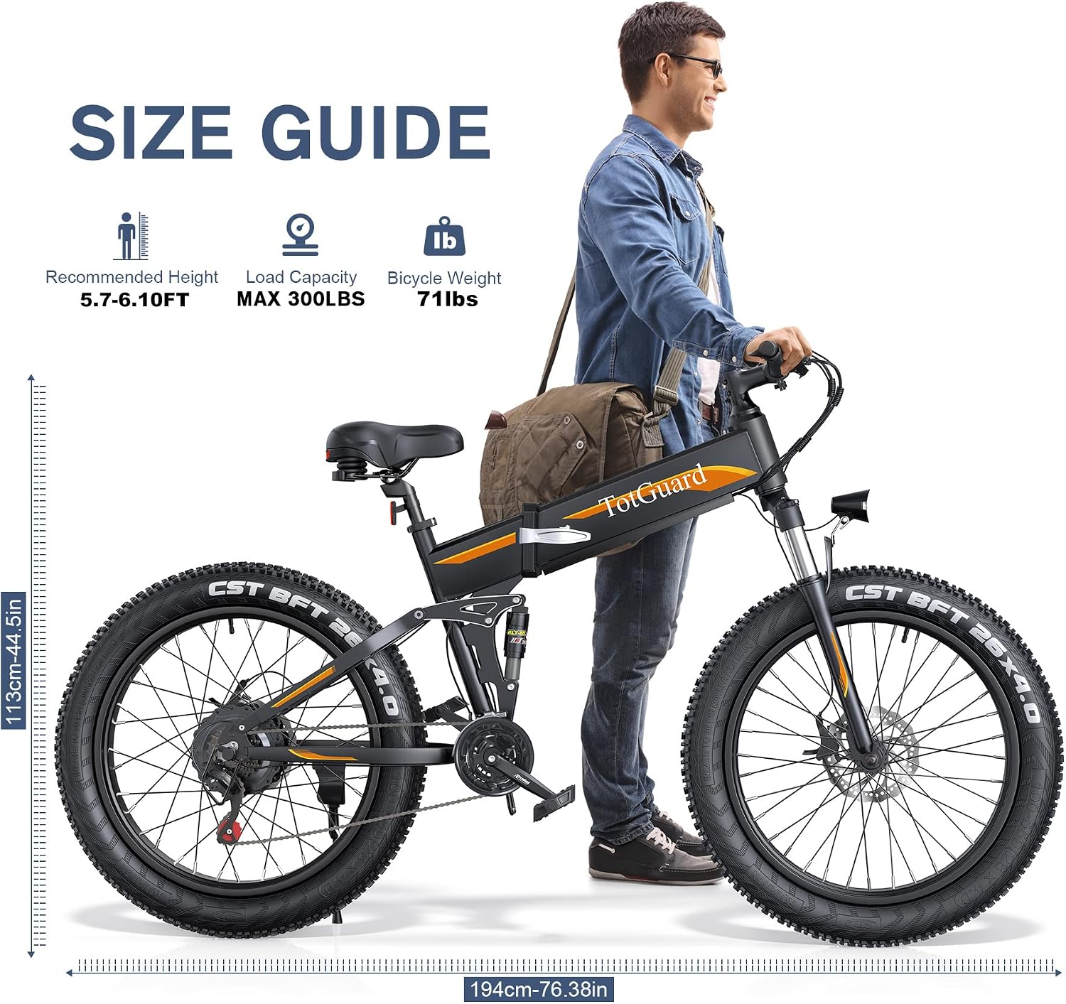 Wooken 26" x4.0 Fat Tire Electric Bike, Folding Electirc Bike for Mountain Commuter, Peak 750W Motor, Ebikes for Adults with 48V/10.4Ah Removable Battery, Suspension Fork, 21 Speed Ebike