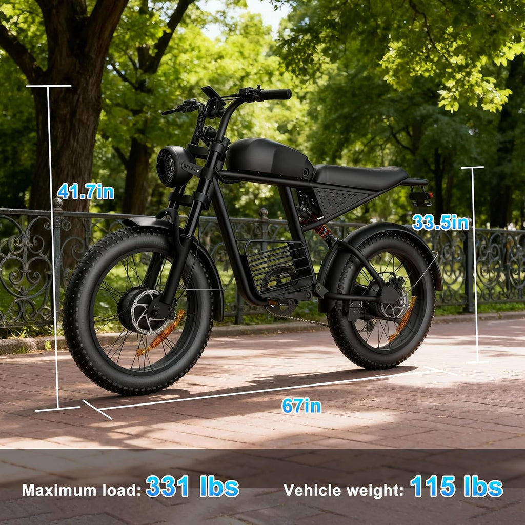 Electric Bike for Adults, 1000W/1500W/3000W Ebike 48V 15/20/35AH E Bike 20" Fat Tire 30/34/37MPH 40/47/100 Miles Adult Electric Bicycles, 3 Modes Electric Dirt Bike, All-Terrain Off-Road Motorcycle