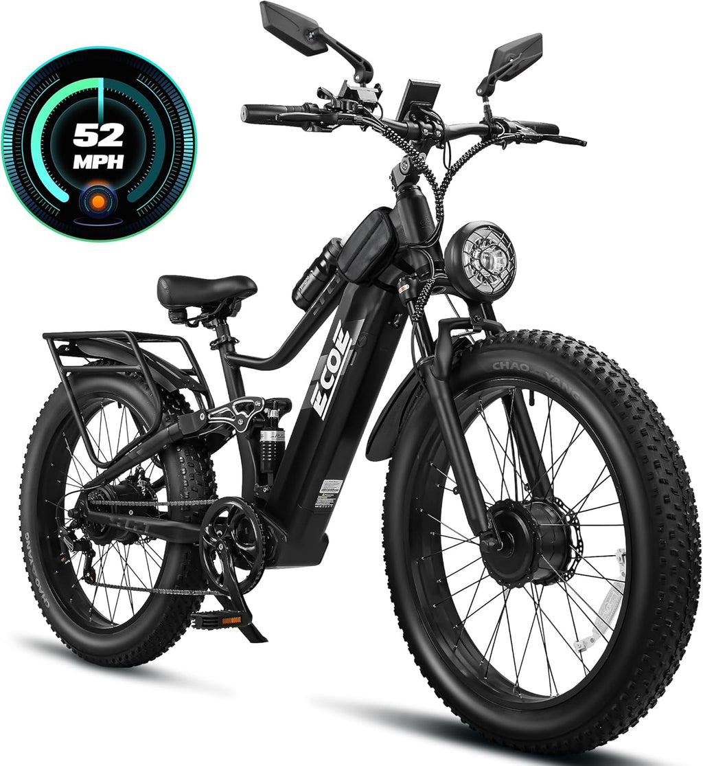 EcoE 8000W Dual Motor Electric Bike for Adults 52MPH 60V32A, 26x4 Fat Tire All Terrain Ebikes, Full Suspension E Bike, SHM 7-Speed Gear Electric Bicycle(Q5-1-8000W)