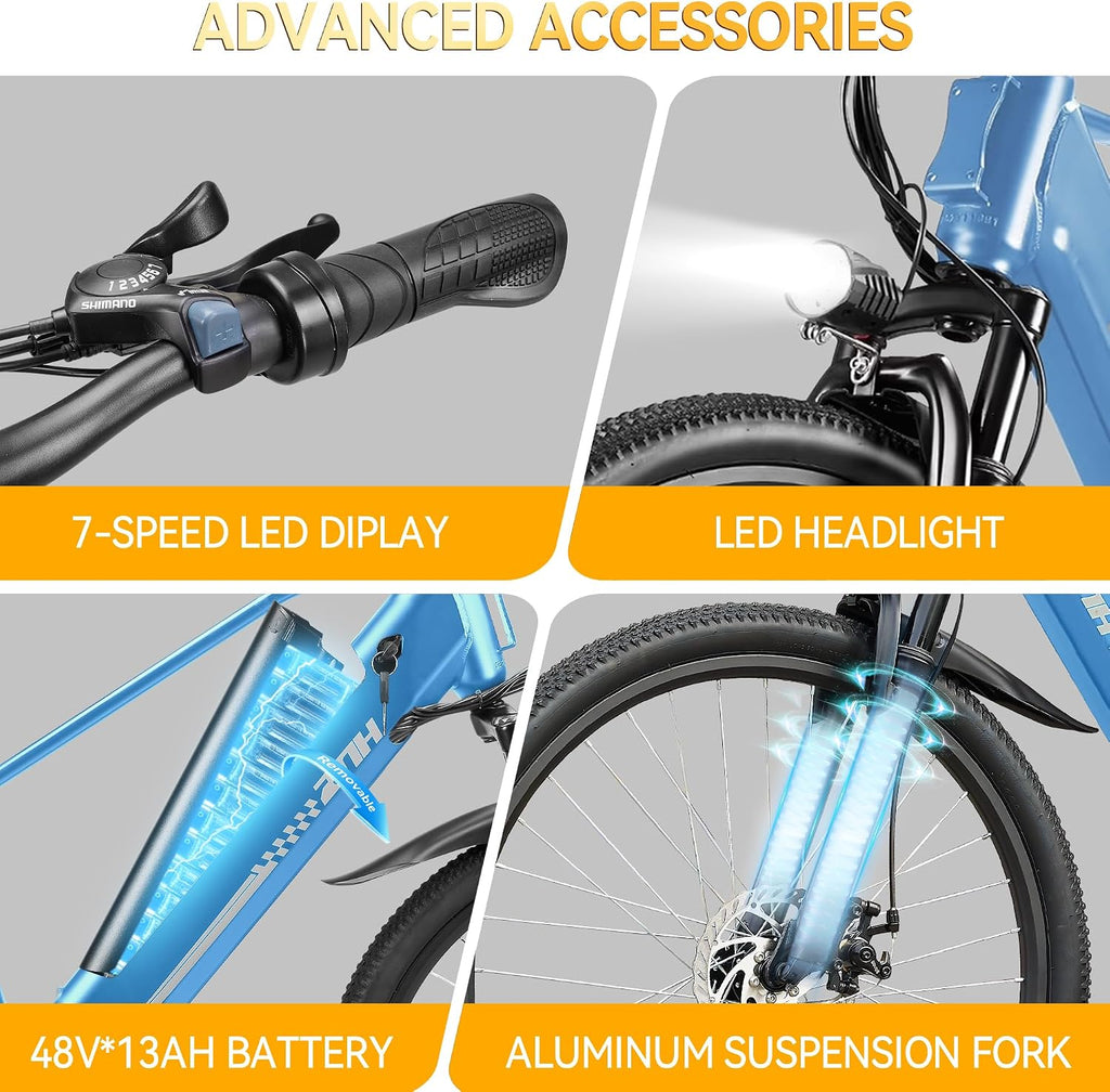 ZNH Electric Bike for Adults, 1000W Peak Mountain Ebike 23 MPH, 65 Miles Range, 7 Speed, 48V 15Ah Removable Battery Ebike, 26" Electric Bicycle for Commute