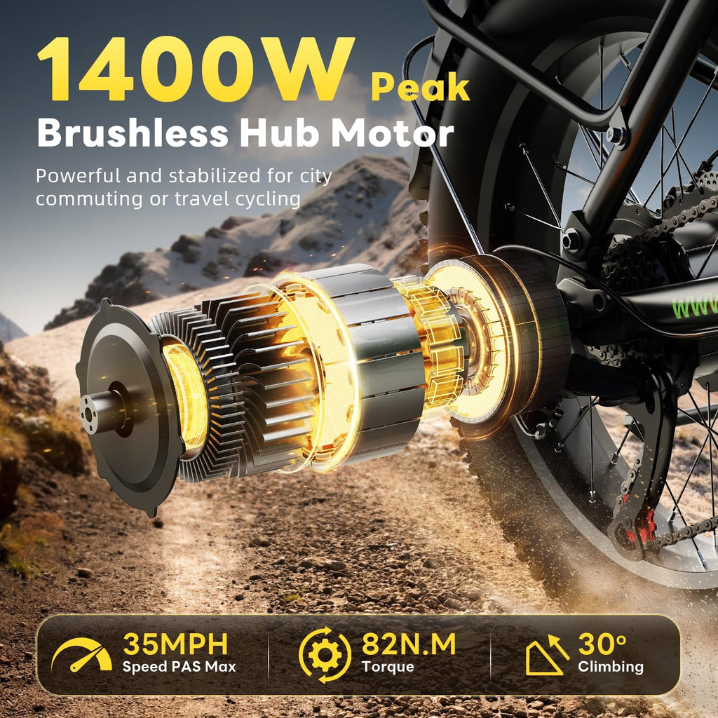 EUYBIKE Electric Bike for Adults 1400W Peak, 48V 20AH(960WH) Removable Battery, 20"x4" Fat Tire Full Suspension 80 Miles Range Step-Thru Hunting Ebike, 7-Speed Dual Brakes Electric Bicycle