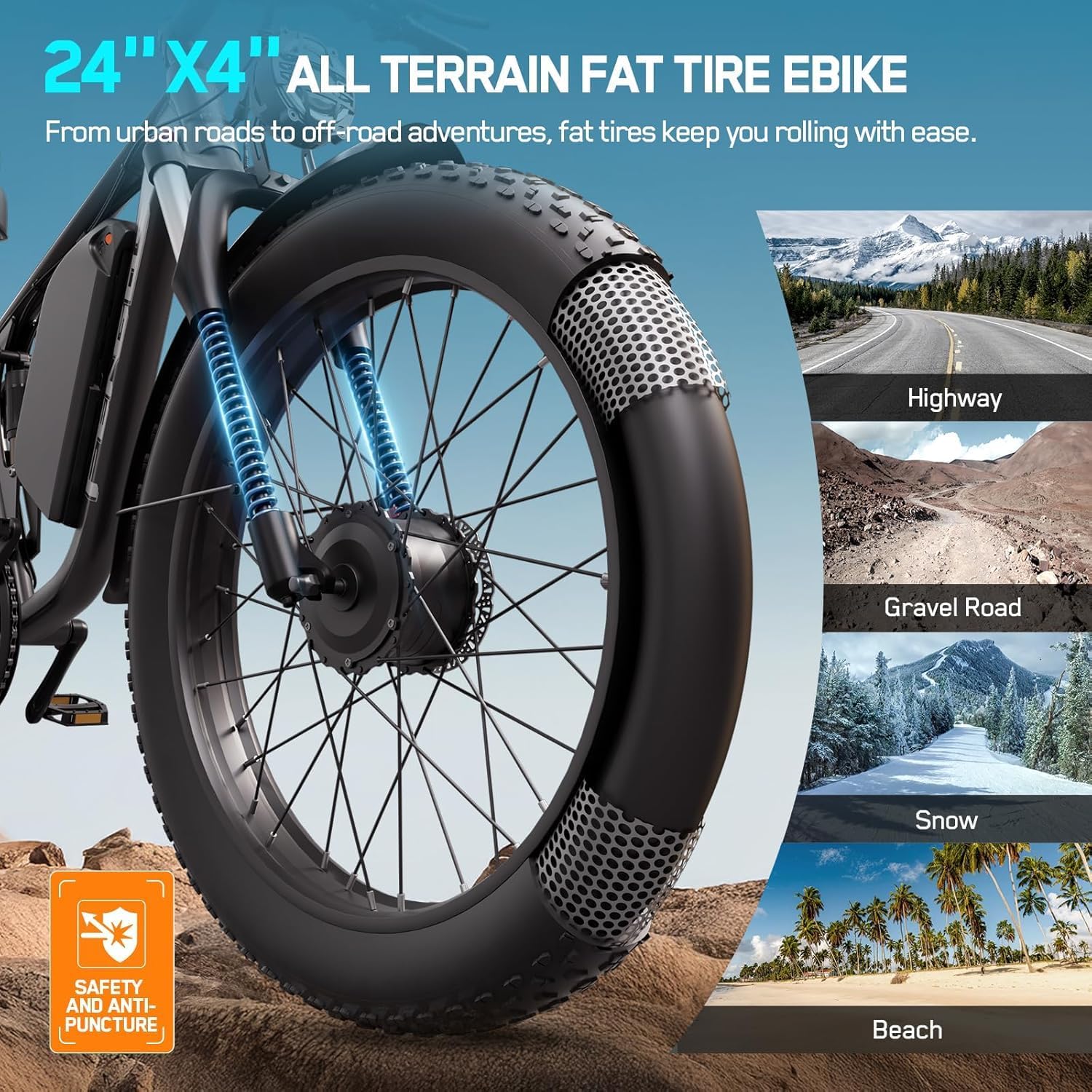 6000W Electric Bike for Adults,60V 1200WH 50MPH Dual Motor Mountain Ebike Up to100 Miles Long Range Electric Bicycle 24" Fat Tire Fast Bicycle for Men Women with Bag