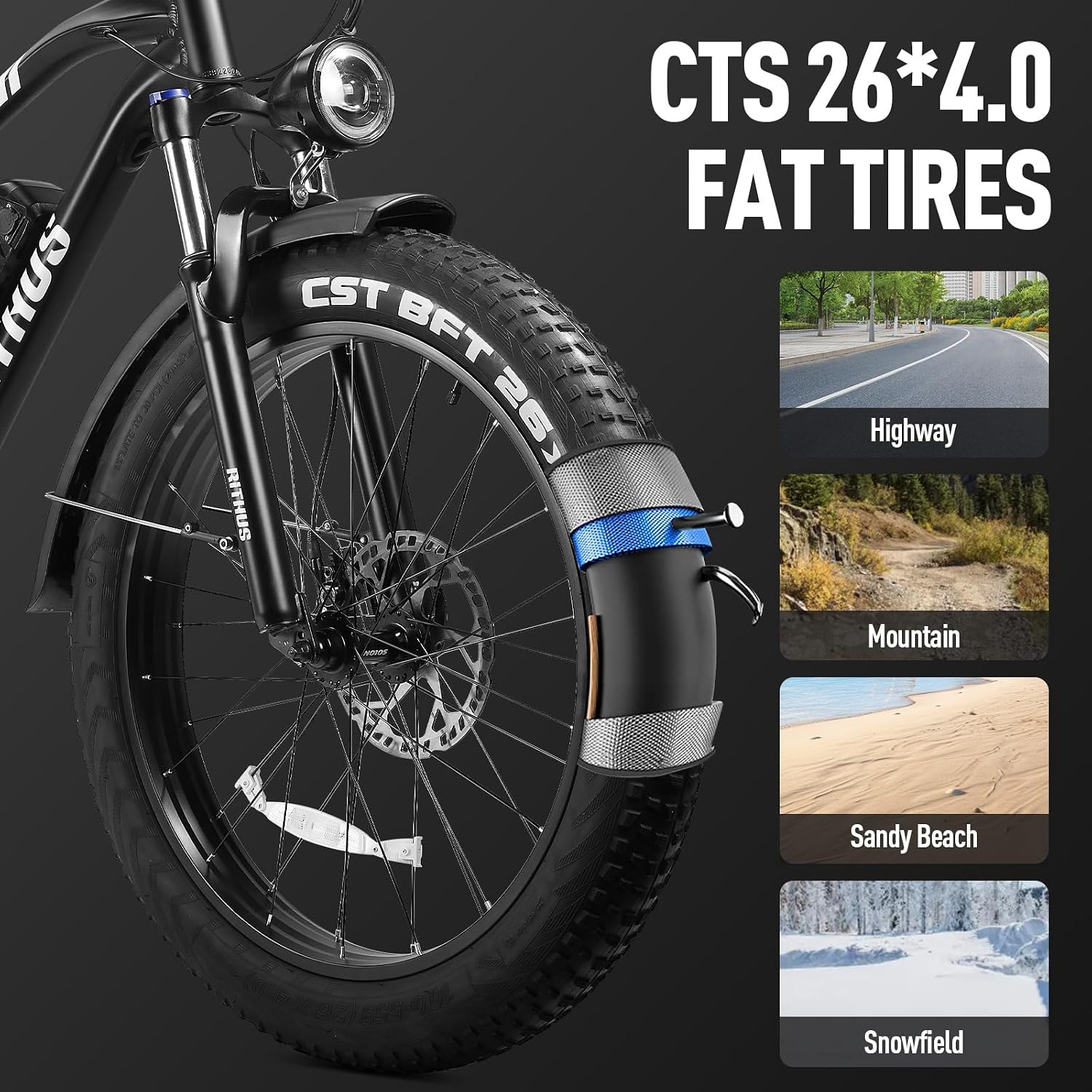 Electric Bike for Adults 26" x 4.0 Fat Tire Ebike,1000W Motor 35MPH Electric Mountain Bike,48V 17.5Ah Removable Battery Up to 80Miles,Hydraulic Brakes,7 Speed,Front Suspension,UL 2849 Certified