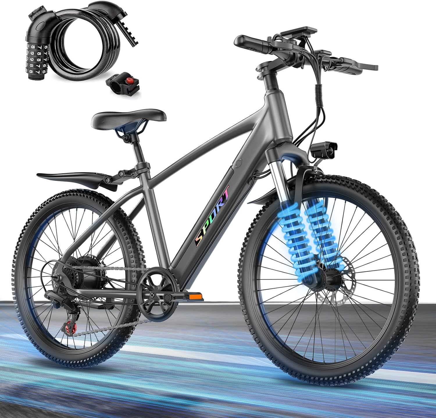 Electric Mountain Bike 26" with 48V 12Ah Battery, 1500W Peak Motor | Up to 25MPH Speed, 65 Miles Range, 7 Speed Gears, Removable Battery, City Commuter