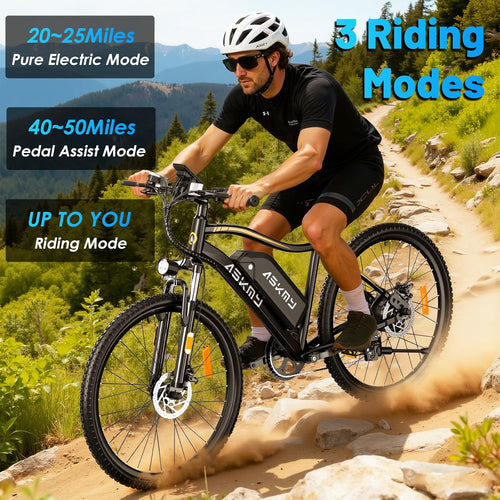 26” Electric Mountain Bike for Adults, 750W Peak Motor Ebike for Teens, Electric Bicycles with 40-50 Miles PAS Range, E Dirt Bike with 48V Removable Battery