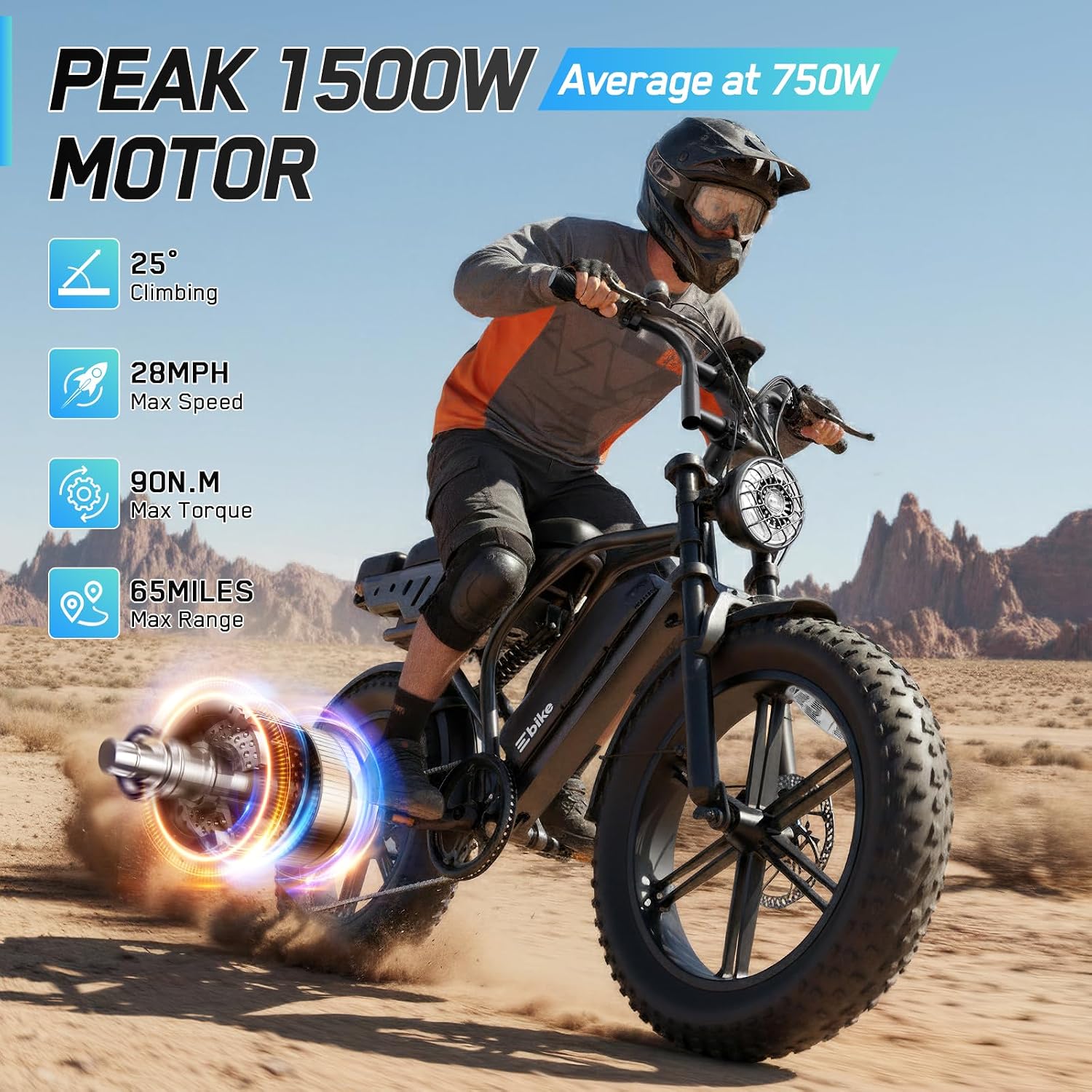 Electric Bike for Adults, Peak 1500W Motor Retro E Bike, Range 65/120Miles, 48V 15Ah Removable Battery, 20"x4" Fat Tires, Full Suspension, APP Control, Off-Road Ebike for City Commuting