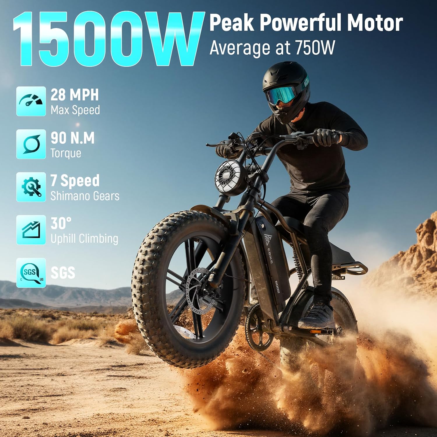 TST Electric Bike for Adults 1500W Peak 20" Fat Tire All-Terrain E-Bike 60 Miles Electric Dirt Bike - 48V 15 AH Battery Electric Bicycle