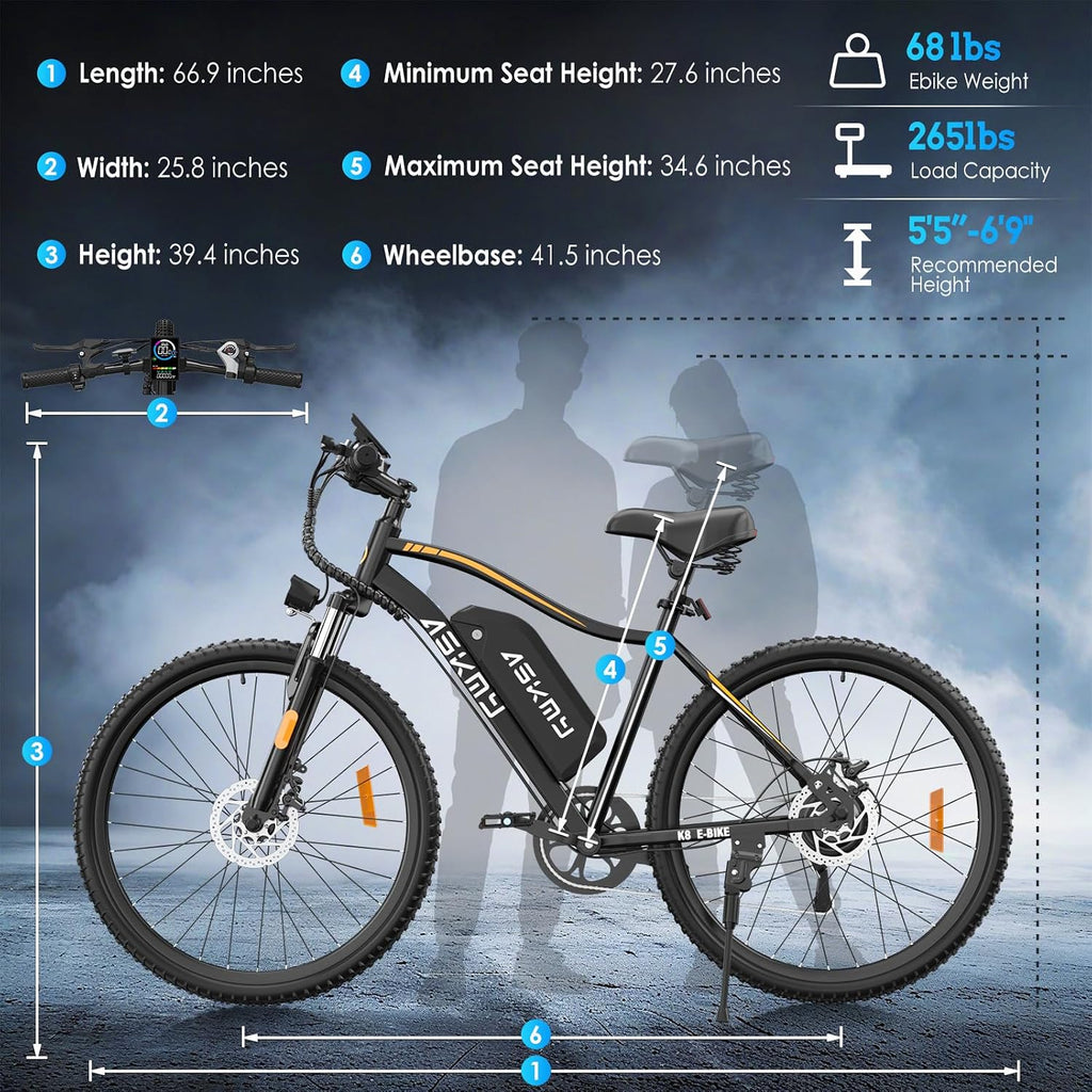 26” Electric Mountain Bike for Adults, 750W Peak Motor Ebike for Teens, Electric Bicycles with 40-50 Miles PAS Range, E Dirt Bike with 48V Removable Battery