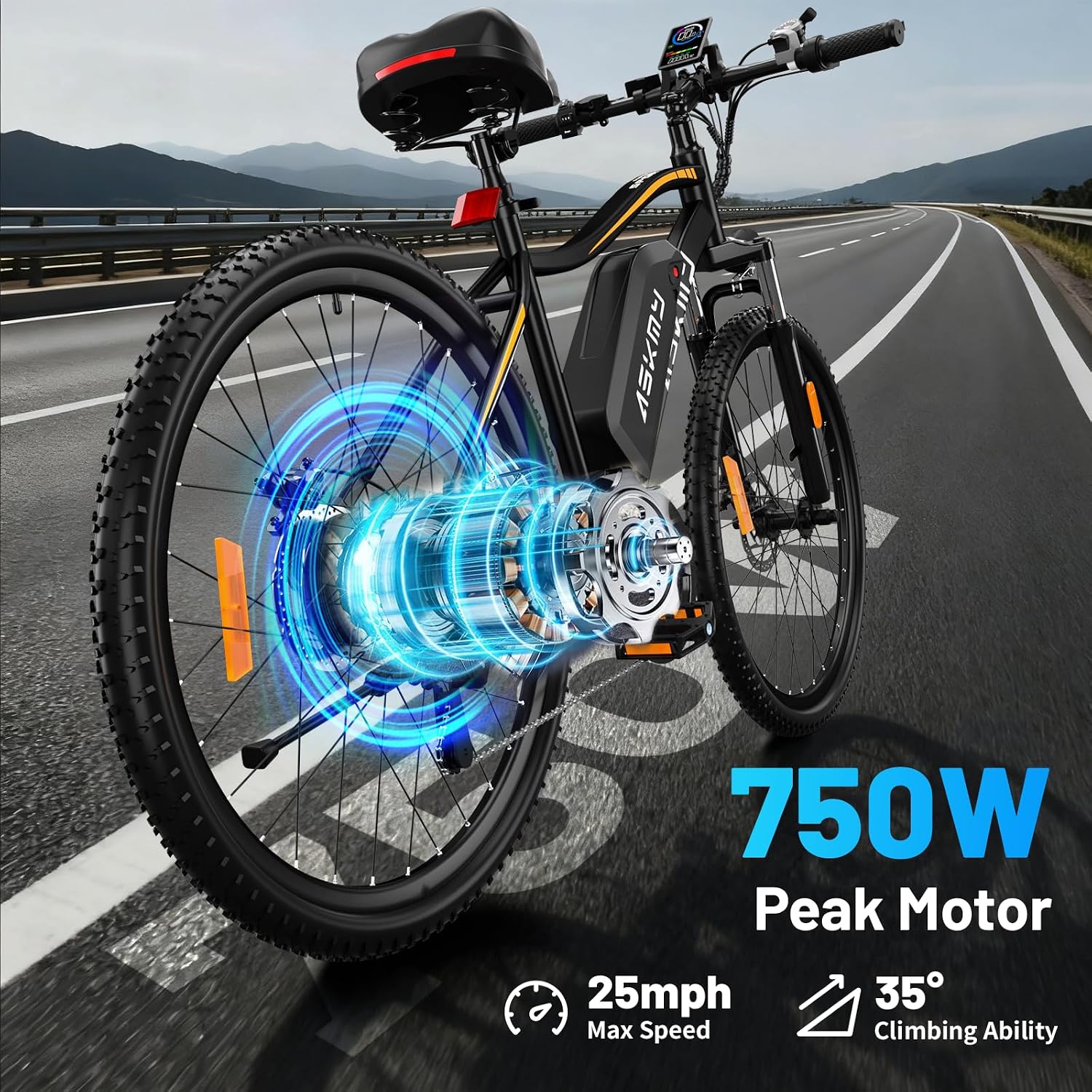 REOCRO Electric Mountain Bike for Adults, 26" E-Bike with 750W Peak, 48V Removable Battery, 45+ Miles PAS Range, 25MPH, 7 Speed, Commuter Ebike for Daily Ride, Electric Bicycle for Teens