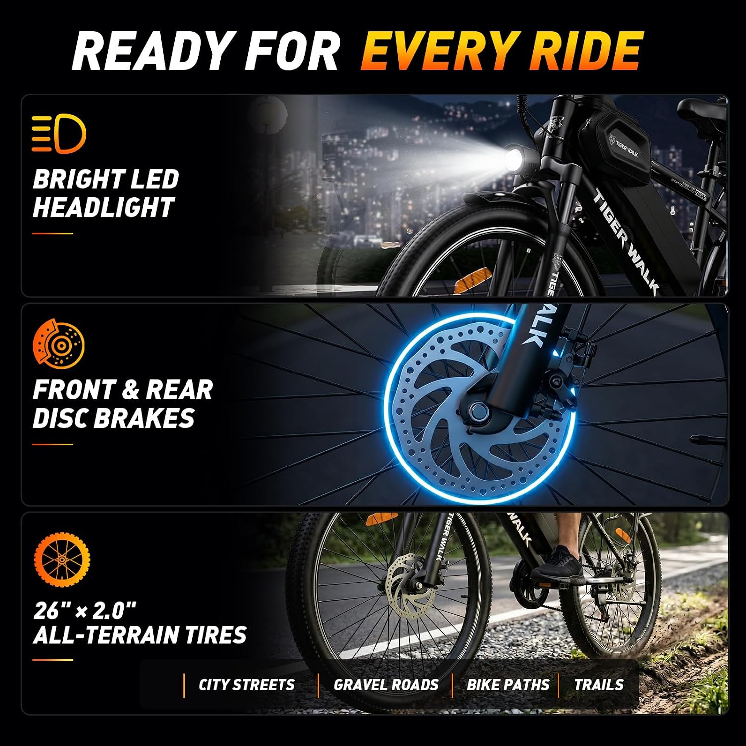 Electric Bike for Adults, 26" Mountain Ebike, 1000W Peak Motor, 48V 10Ah Removable Battery, 45-Mile PAS Range, 24.7 MPH, 7-Speed, 70mm Lockout Suspension Fork, Detachable Rear Rack