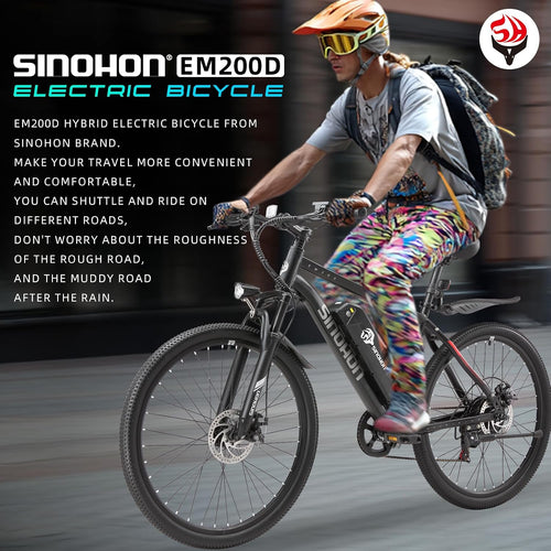 26" Electric Bike for Adults with 500W Brushless Motor, 36V 10.5Ah Removable Battery, 7-Speed Gears, Front Suspension, 37+ Miles Range, 20MPH Top Speed