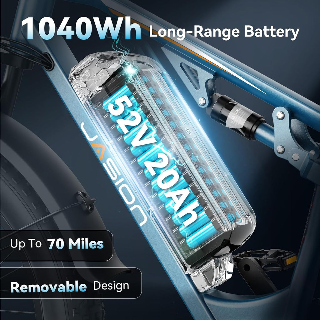 Jasion EB5 Ultra Electric Bike for Adults, Peak 2500W Ebike with 52V 20Ah (1040Wh) Battery, Dual Suspension & Hydraulic Brakes, 26"x4" Fat Tire Off-Road Electric Bicycle