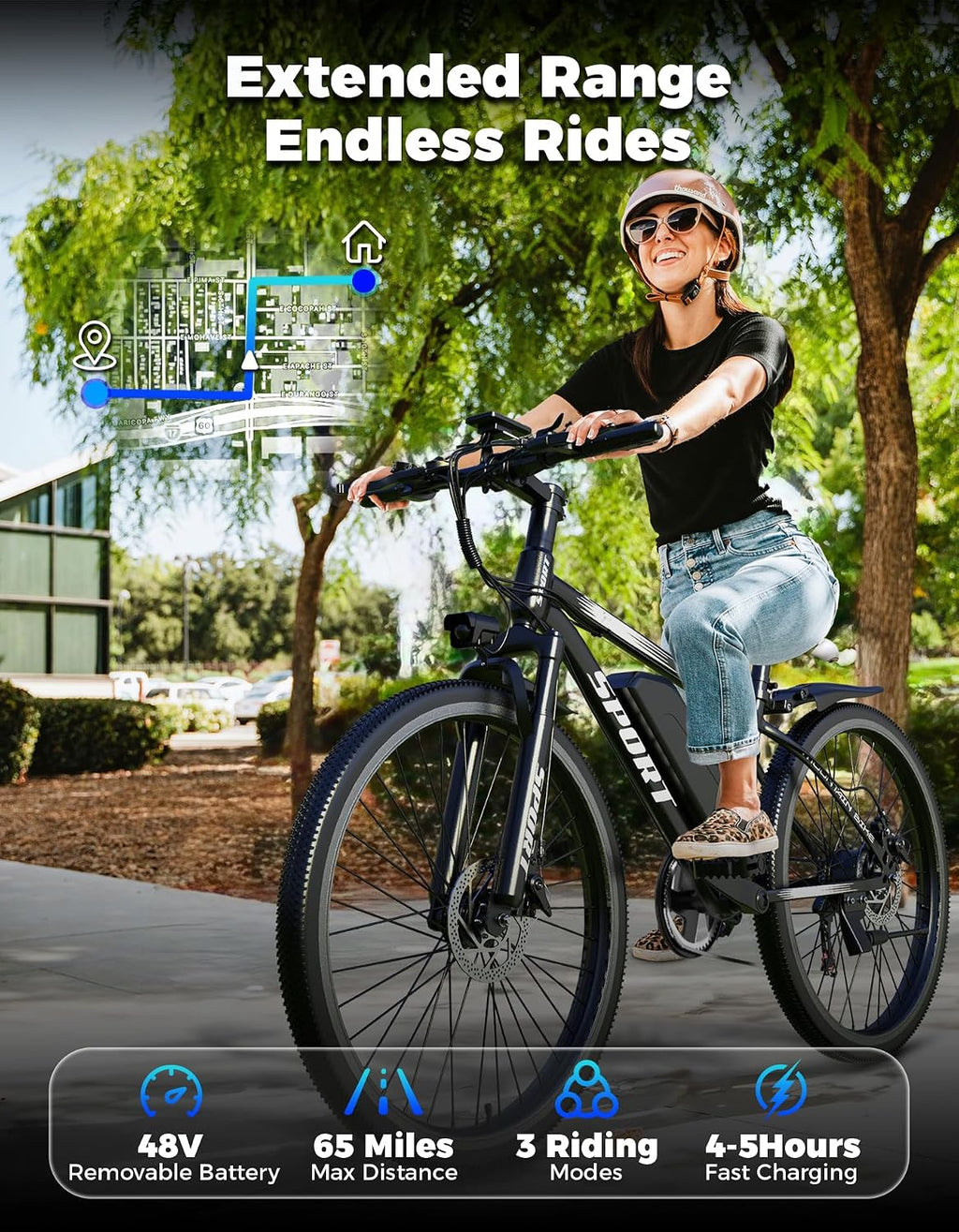Misodo Electric Bike for Adults, 1500W Peak Motor, 65 Miles Range, 26" Mountain Ebike with 25 MPH, 48V 10.4Ah Removable Battery Ebike 7 Speed, Electric Bicycle for Commute