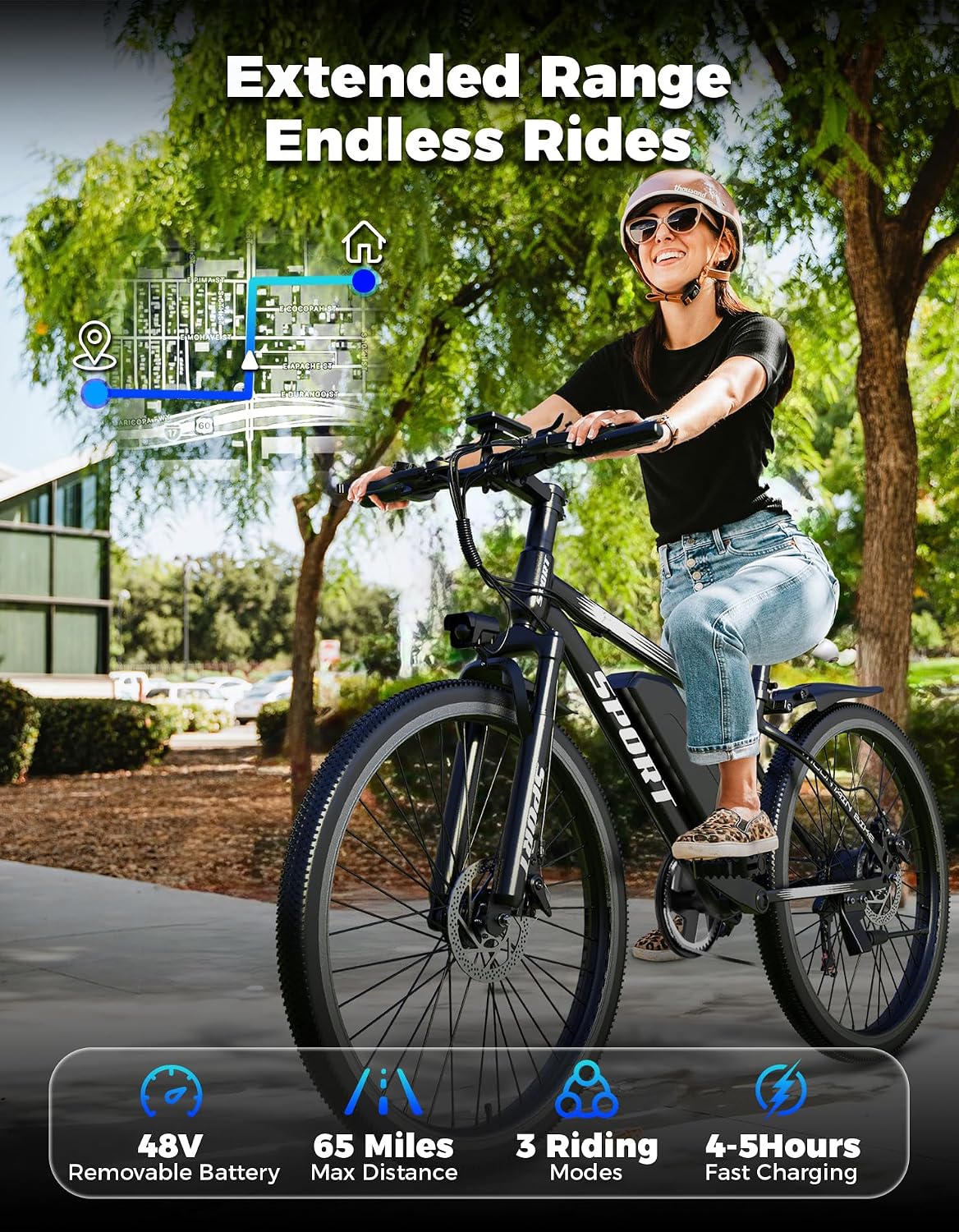 Misodo Electric Bike for Adults, 1500W Peak Motor, 65 Miles Range, 26" Mountain Ebike with 25 MPH, 48V 10.4Ah Removable Battery Ebike 7 Speed, Electric Bicycle for Commute