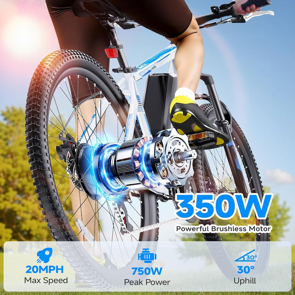 Totem Electric Bike for Adults, 750W Peak 26" Ebike for Men Women Teens with 375WH Babttery 21 Speed 20Mph, Up to 40Miles Front Suspension, Commuting E-Bike Mountain Bicycle