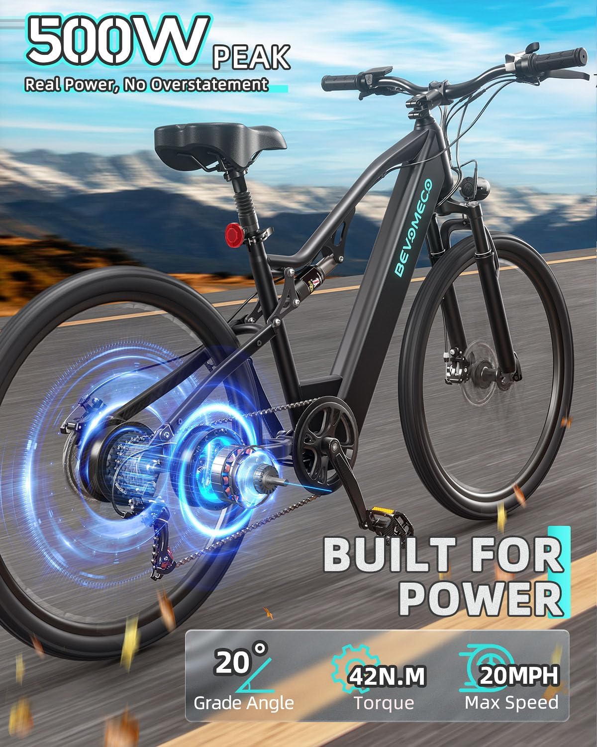 Electric Bike for Adults 500W Motor Ebike 26" Electric Mountain Bike with 6-Speed and Dual Disc Brakes 20MPH Commuter Electric Bikes All Terrain with Full Suspension System(12Ah Black)