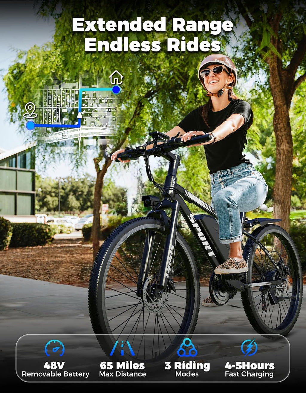 Misodo Electric Bike for Adults, 1500W Peak Mountain Ebike with 28 MPH, 65 Miles Range, 48V 10Ah Removable Battery 26" Ebike for Commute