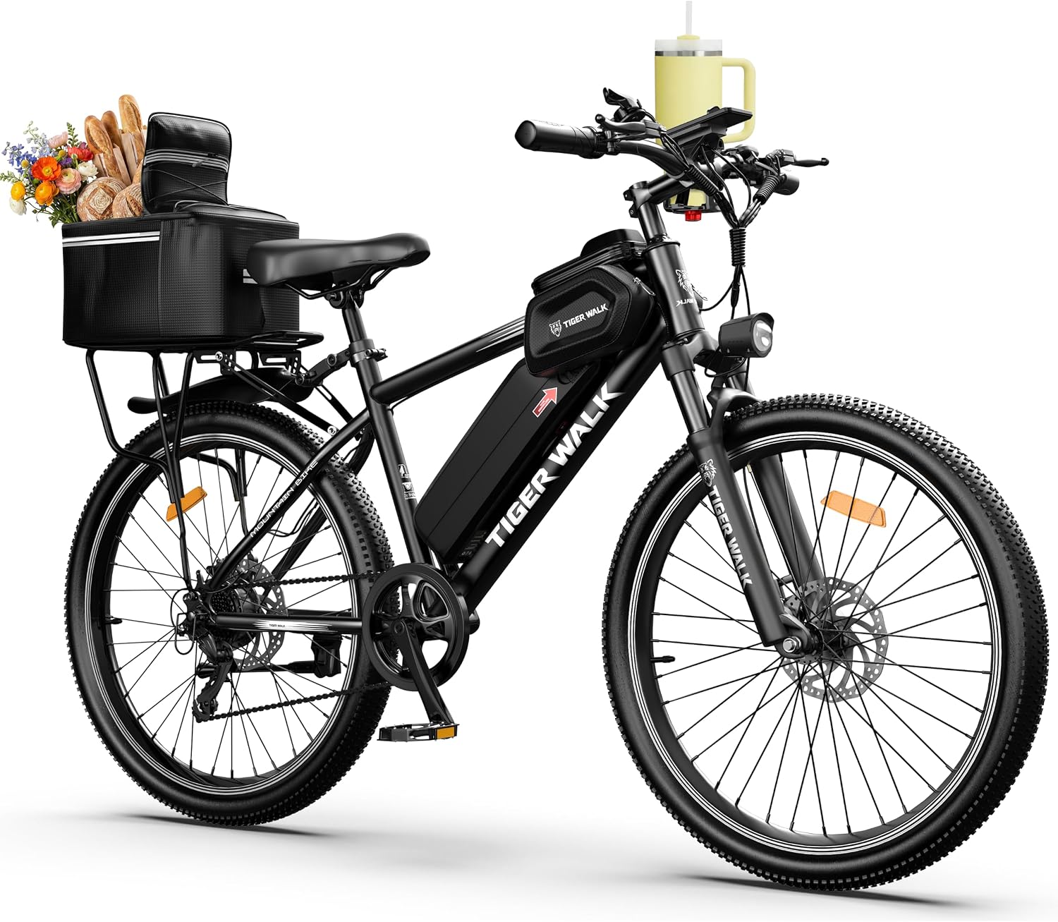 Electric Bike for Adults, 26" Mountain Ebike, 1000W Peak Motor, 48V 10Ah Removable Battery, 45-Mile PAS Range, 24.7 MPH, 7-Speed, 70mm Lockout Suspension Fork, Detachable Rear Rack