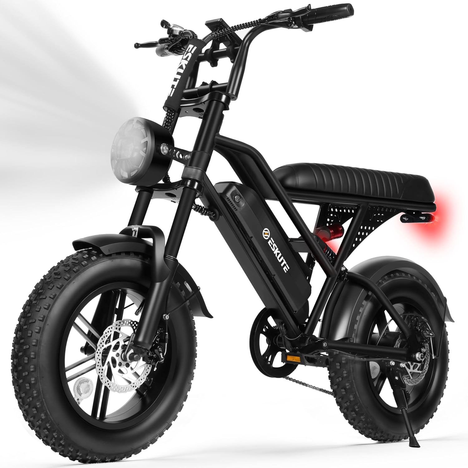 ESKUTE V100 Electric Bike for Adults, Electric Dirt Bike 1500W Peak Motor, All Terrain Dual Suspension E Bike 20+MPH Top Speed, Ebike Up to 60 Miles Range, 16" Fat Tire, 48V13Ah Battery, 7-Speed