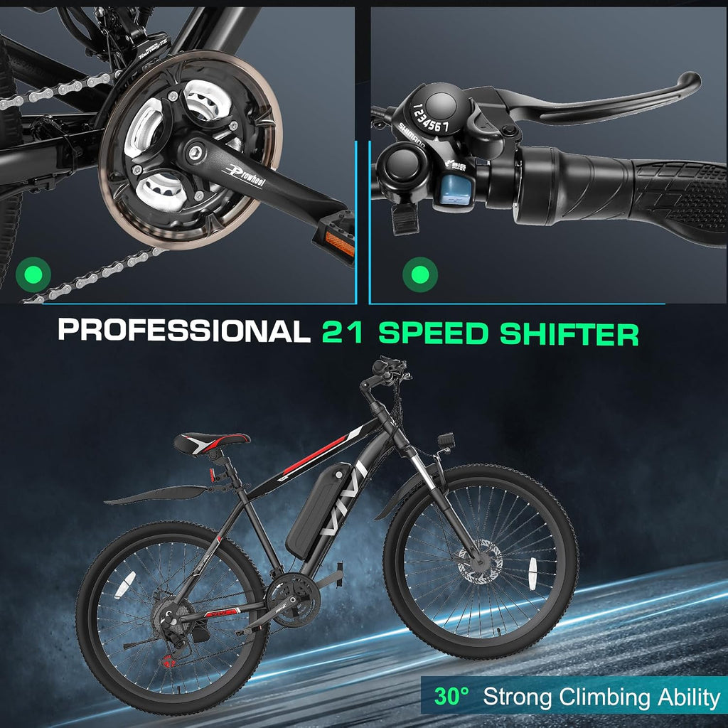 Vivi Electric Bike for Adults, Peak 750W Ebike 26" Electric Mountain Bike, 20MPH Adult Electric Bicycles Commuter Ebike with 48V Battery, Up to 50 Miles, 21 Speed, SGS Certified to UL2849