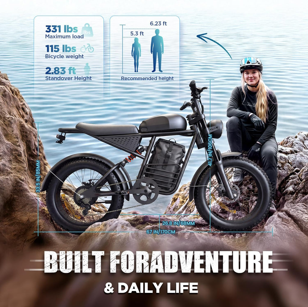 Electric Bike for Adults, 1000W/1500W Peak Motor, 48V 15Ah/20Ah Removable Battery, 20" x 4.0 Fat Tire Ebike, 30-34MPH, 7-Speed Gear, All Terrain Electric Bicycle for Commuting & Off-Road Riding