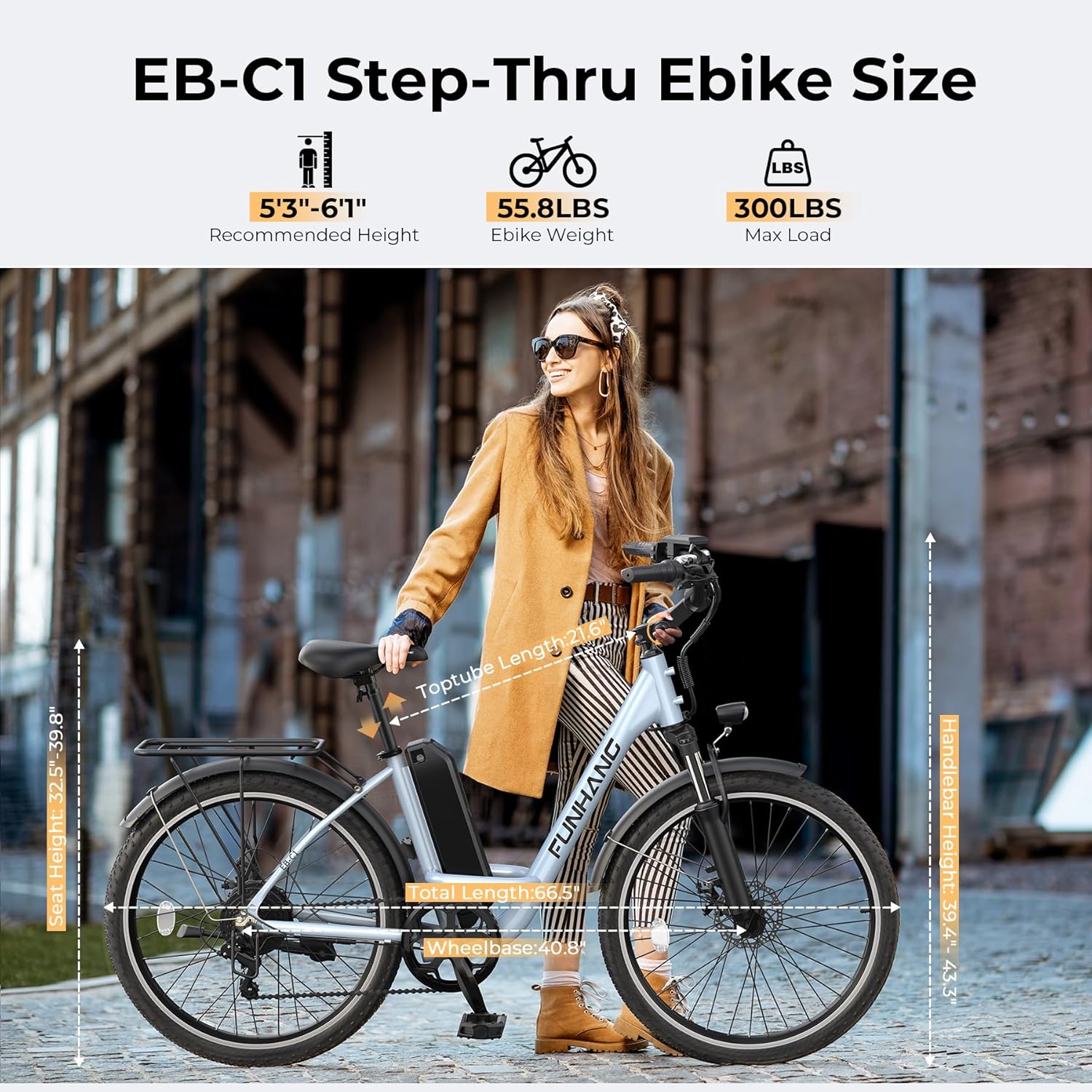 Electric Bike for Adults, Peak 1000W 50Miles City Cruiser Ebike, 26" Step Thru Electric Bicycles with 48V Removable Battery, Adjustable Stem, Rear Rack, LCD Display, 7 Speed, UL2849 Certified