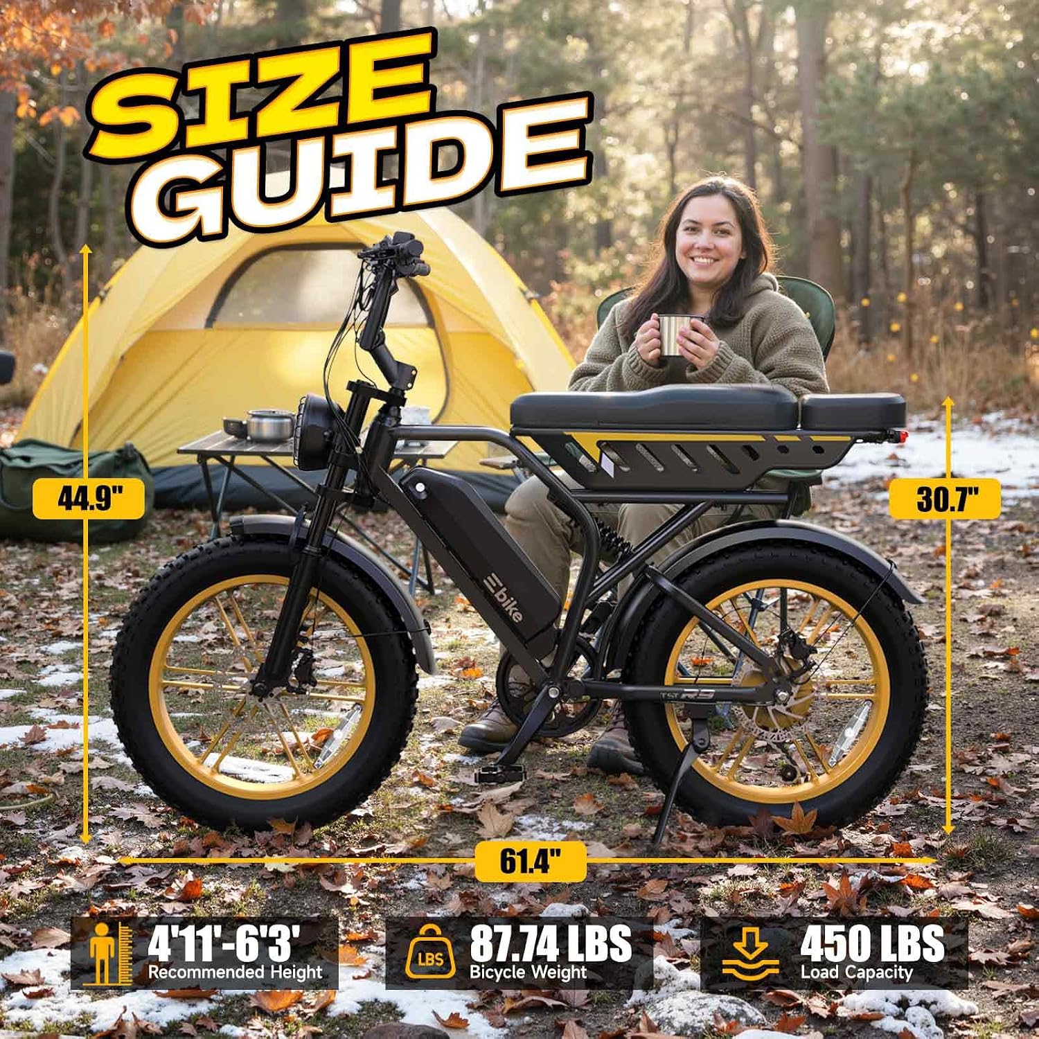 TST Electric Bike for Adults, 1500W Peak Motor 60 Miles Fat Tire Ebike with 48V 15Ah Removable Battery 20" Fat Tire Electric Bike, Full Suspension and 7-Speed
