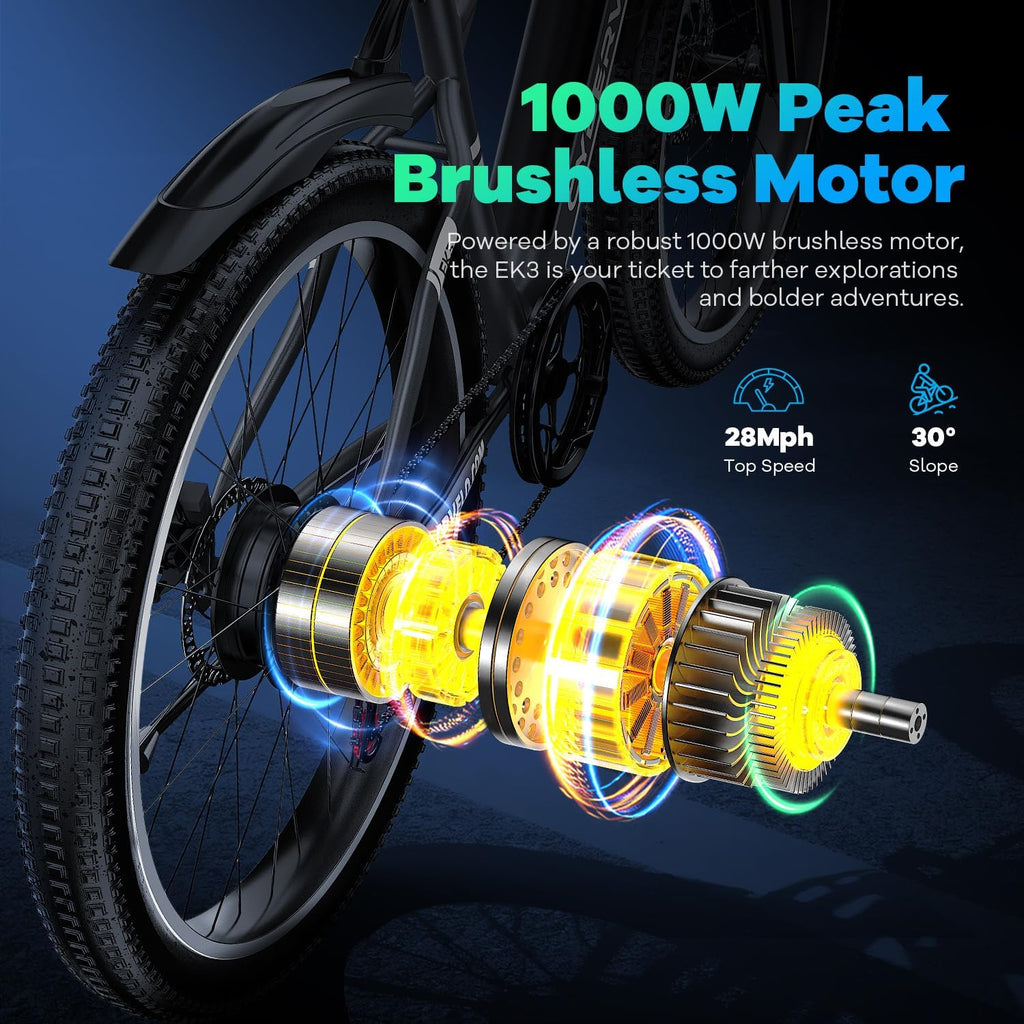 26" Electric Bike for Adults 1000W,Commuter Electric Bike with 48V Removable Battery 60 Miles,20MPH E-Bike for Adults,Adult Electric Bicycle with 7-Speed,Dual Disc Brakes