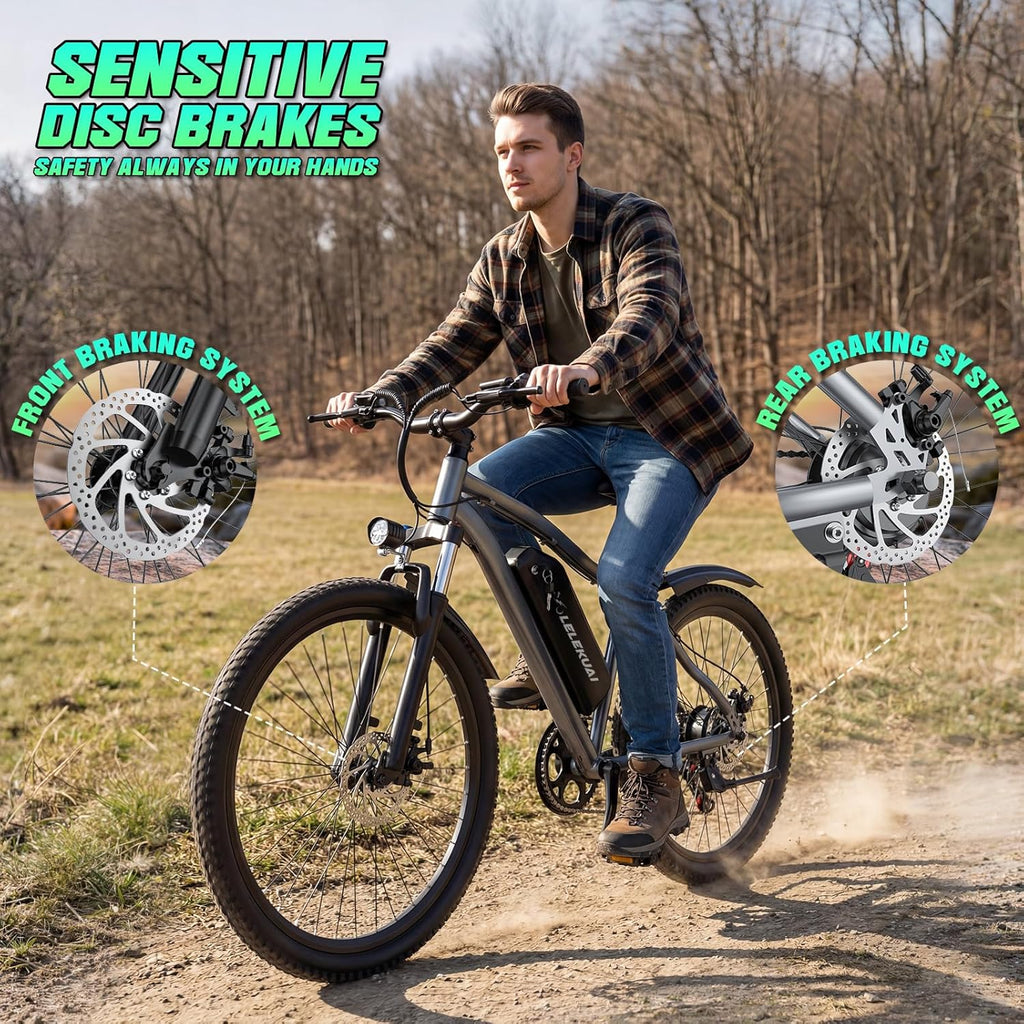 Electric Bike for Adults, 26" Commuter Ebikes with 7-Speed Gears, 25MPH Lightweight E Bike, 720W Peak Motor, 375Wh Removable Battery, 50 Miles Range, Electric Mountain Bicycle for All Terrain (White)