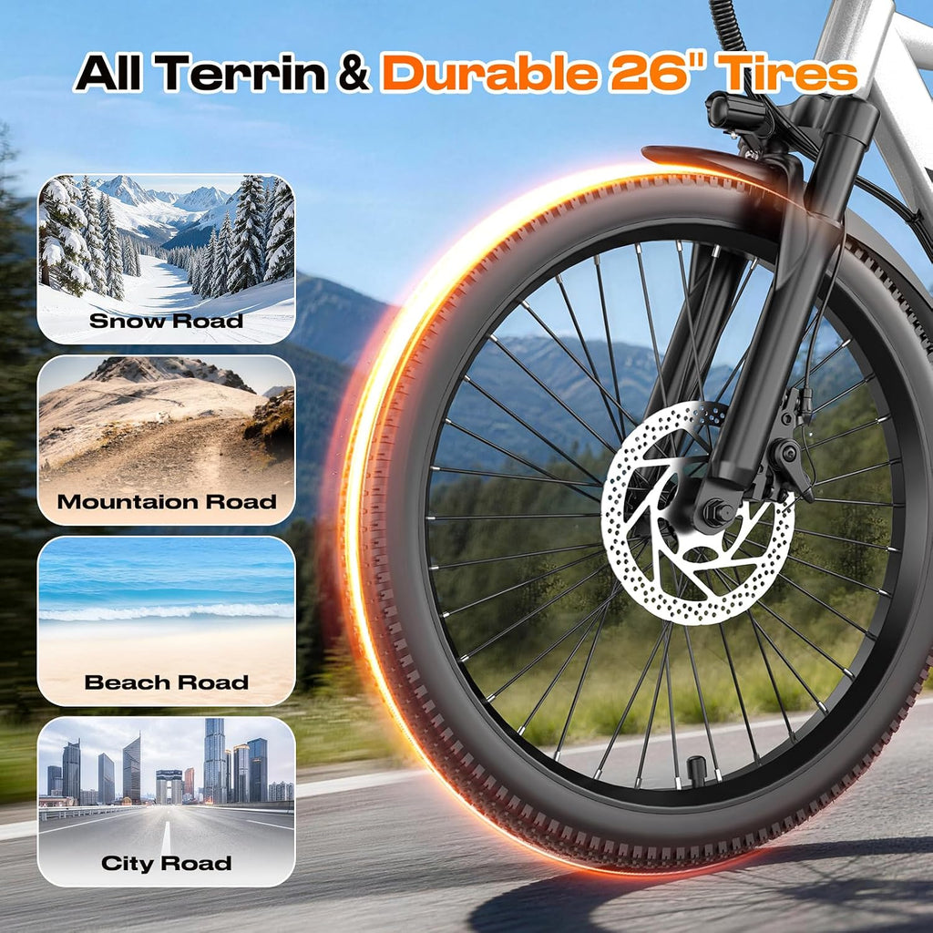 26" Electric Bike for Adults, 1500W Peak Motor,28MPH 65 Miles Commuter E-Bike, UL 2849 Certified,7-Speed Electric Mountain Bike for City, Park and Riding