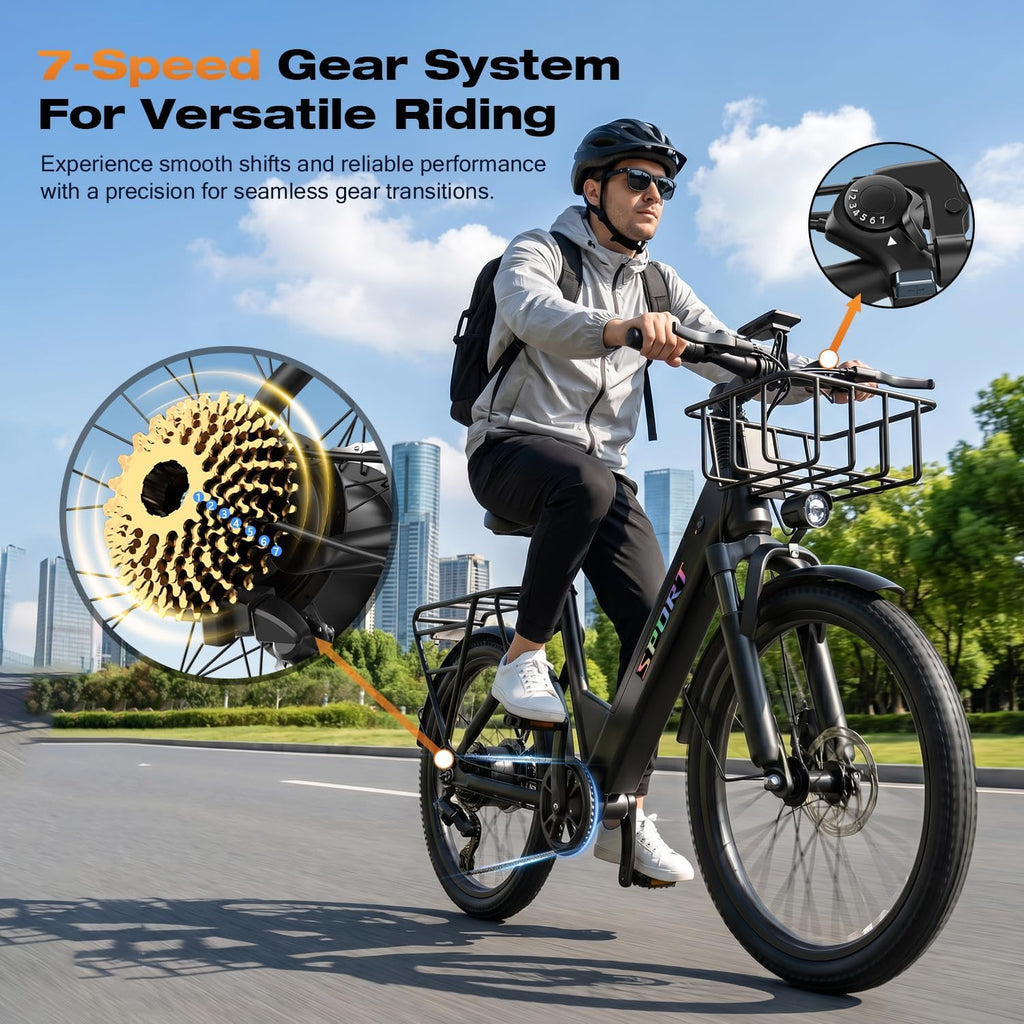 ASKGO Electric Bike for Adults with 1500W Peak Motor, 25MPH 65Miles Electric Mountain Bike with 48V 10AH Removable Battery, 26" Commuting Ebike with 7 Speeds Front Suspension