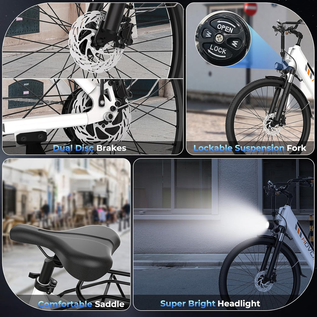Movcan V80 Electric Bike for Adults - 1000W Motor -28MPH- 70 Mile Range | 26'' City Cruiser Ebike, 48V 13Ah Removable Battery, 7-Speed Dual Disc Brake, Mountain E-Bike for Commuting & Urban Adventure