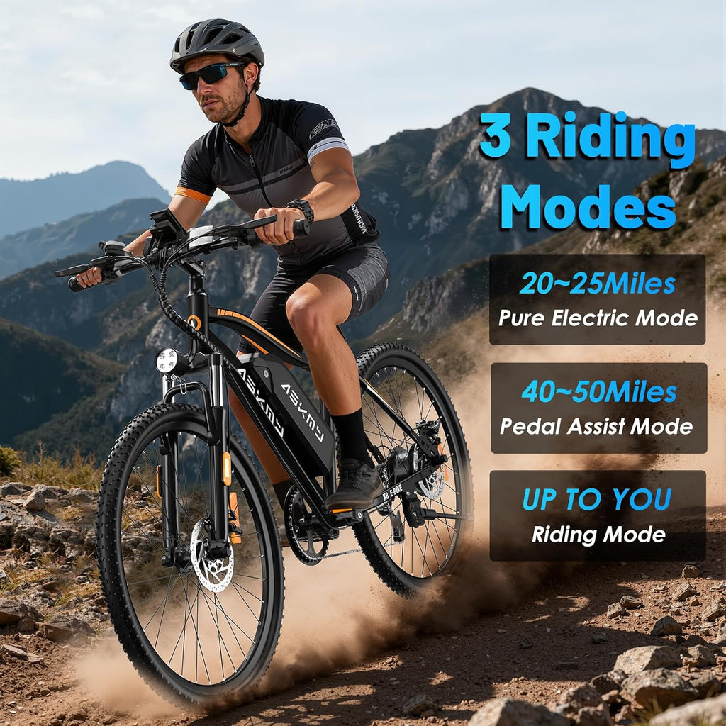 REOCRO Electric Mountain Bike for Adults, 26" E-Bike with 750W Peak, 48V Removable Battery, 45+ Miles PAS Range, 25MPH, 7 Speed, Commuter Ebike for Daily Ride, Electric Bicycle for Teens