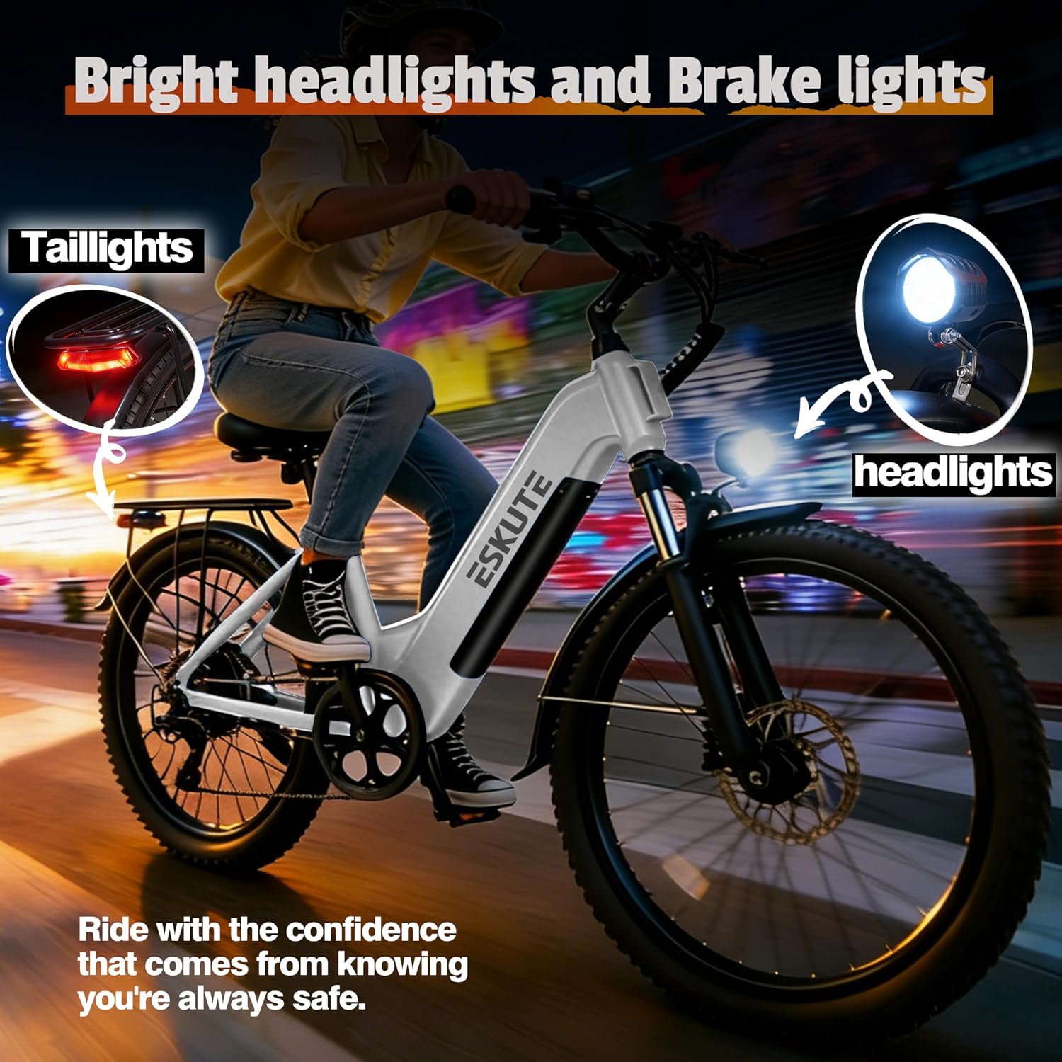 ESKUTE Electric Bike for Adults-70Miles 840 WH Removable Battery e-Bike, 28MPH Step Thru Electric Bicycle, 1300w Peak Ebike, 7-Speed 26'' tire Adjustable Stem Electric Bike
