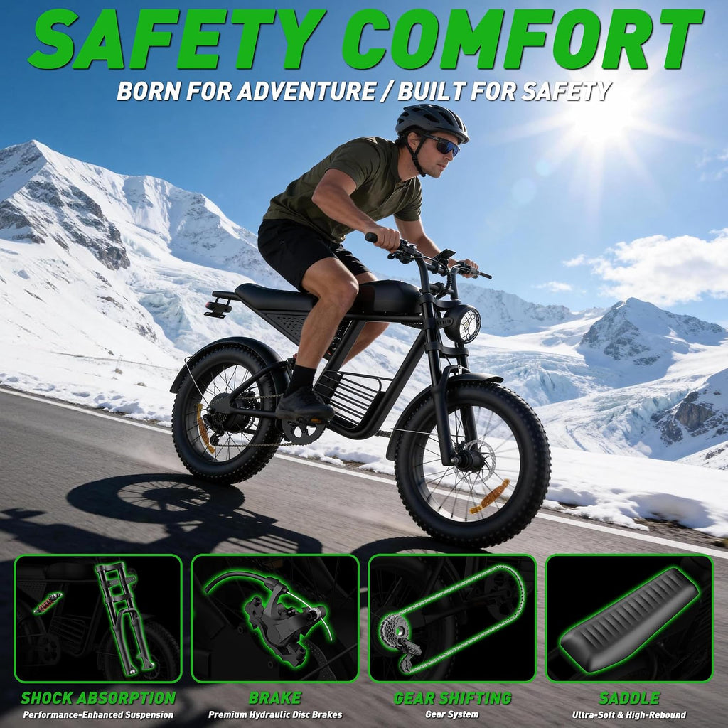 20 Inch Adult Electric Bike, 1500W/3000W Peak Motor 30-38MPH Max 50-90 Mile 15.6/18.9Ah/35Ah Battery, Motorcycle Type ebike,Shipped from USA