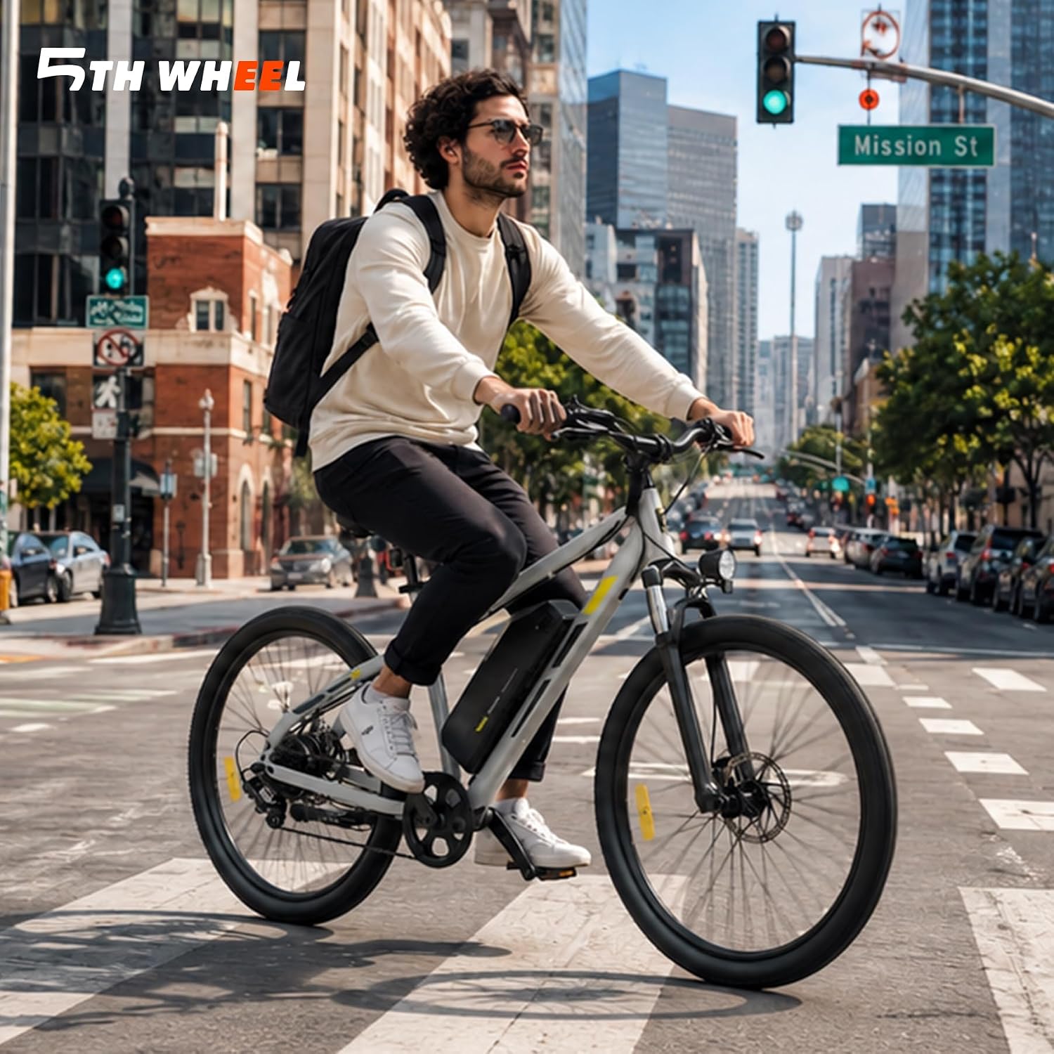 5TH WHEEL Electric Bike for Adults with 750W Peak Motor, 20MPH Speed & 55 Miles Range, Mountain E-Bike with Lockable Suspension Fork, LCD Display, 26" Commuting E Bike with Removable Battery&7 Gears ﻿