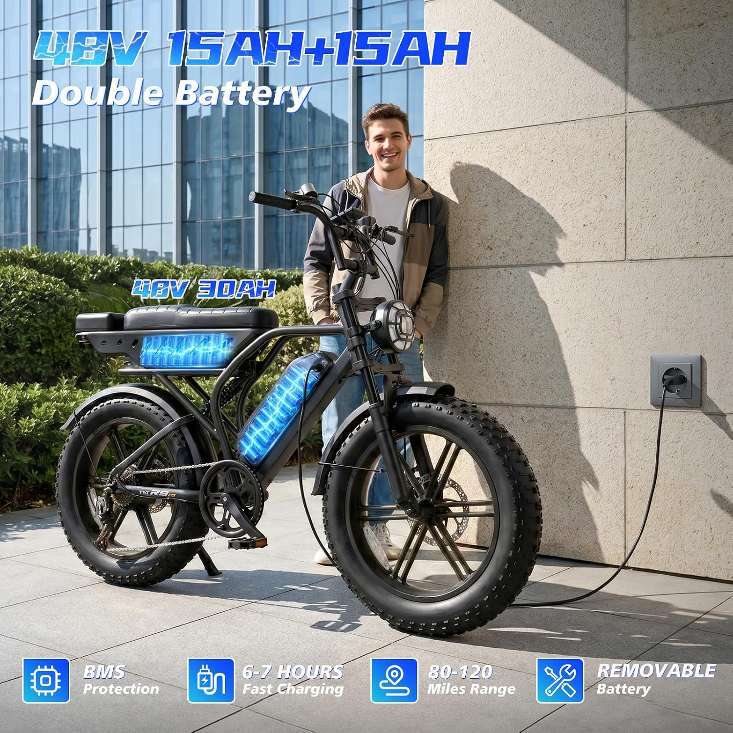 TST Electric Bike for Adults, 48V 15Ah Battery for Urban Cycling, 60 Miles | 1500W Peak Motor, Dual Suspension ,7-speed Gears, 3 Working Modes, Suitable for Commuters and Beginner Cyclists,DIY