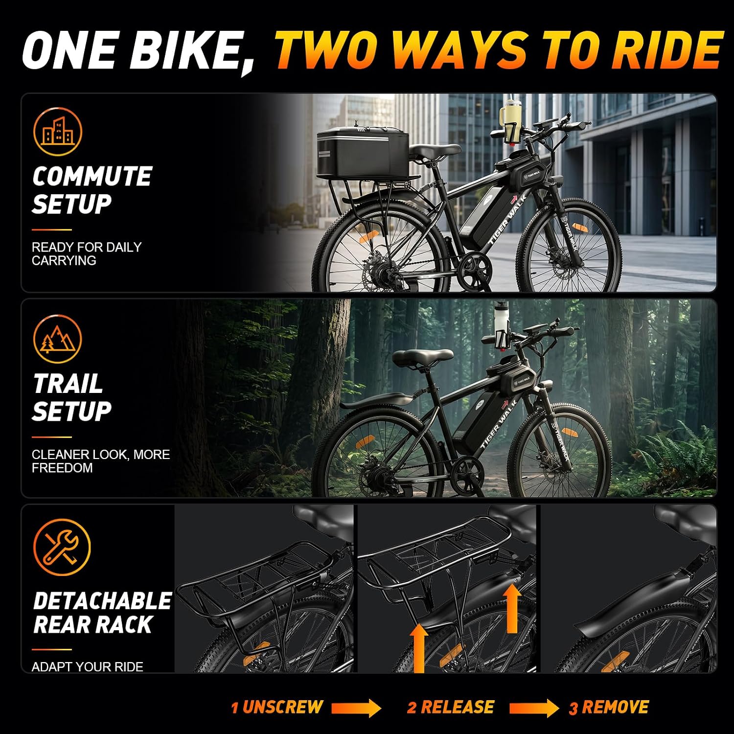 Electric Bike for Adults, 26" Mountain Ebike, 1000W Peak Motor, 48V 10Ah Removable Battery, 45-Mile PAS Range, 24.7 MPH, 7-Speed, 70mm Lockout Suspension Fork, Detachable Rear Rack