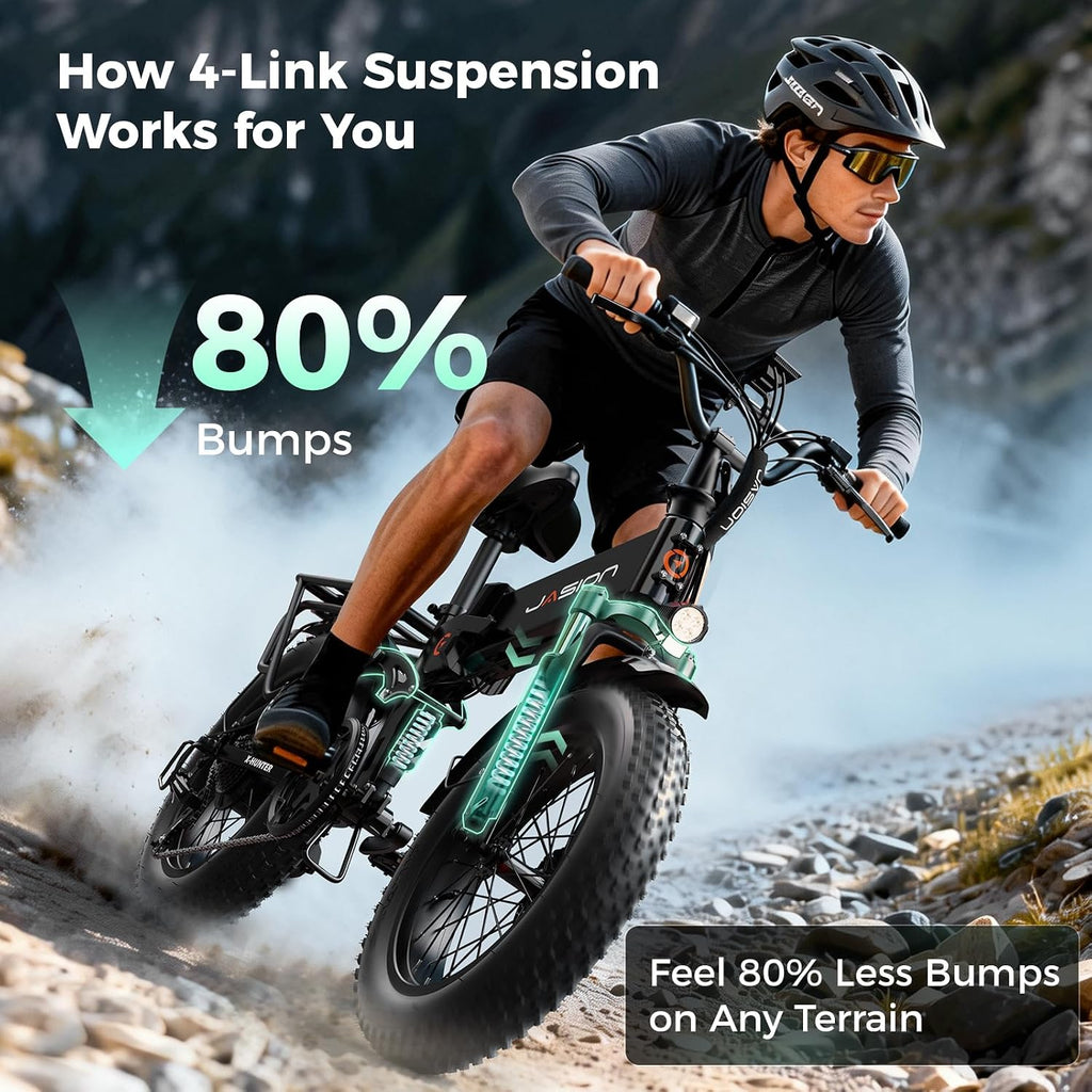 Jasion X-Hunter/ST/PRO Electric Bike for Adults,1800W/1400W Peak 20''Fat Tire Foldable Ebike,Folding E Bike Up to 80/70 Miles Range,720/624WH Removable Battery,30 MPH E Bike,Certified by UL2849