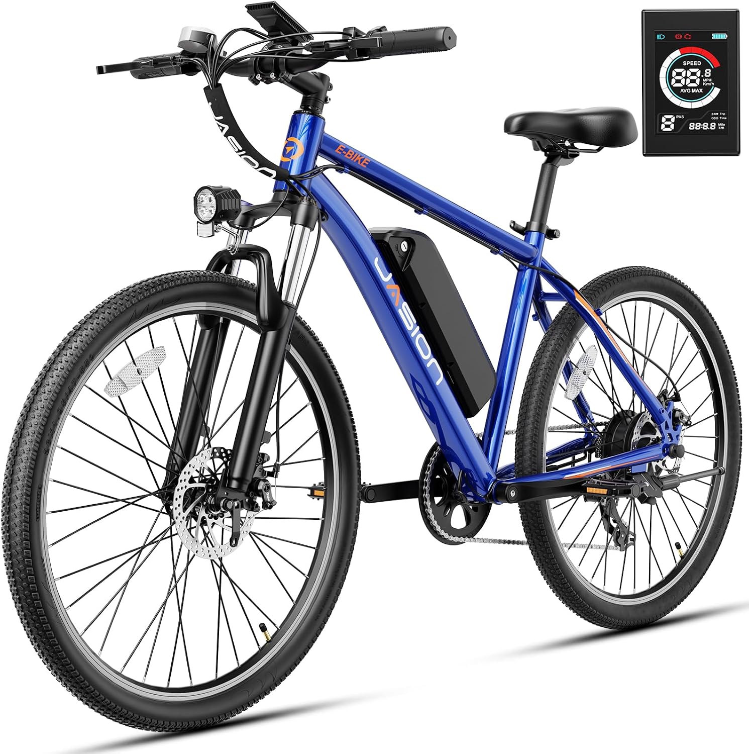 Jasion EB5 Electric Bike for Adults with Peak 1000W Brushless Motor | 40Miles 20MPH Commuting Electric Mountain Bike with 360Wh Removable Battery, 7-Speed, 26" Tires and Front Fork Suspension