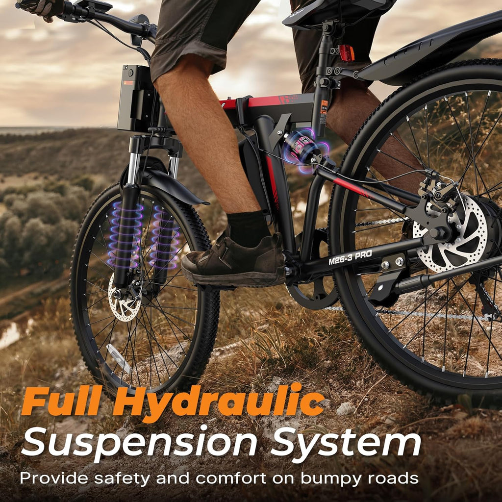 VARUN Electric Bike - 26'' Folding Ebike Peak 750W Motor 20MPH Up to 50 Miles,48V Removable Battery, All Terrain E-Bikes with Dual Disc Brakes & Full Suspension,UL2849 Certified by SGS