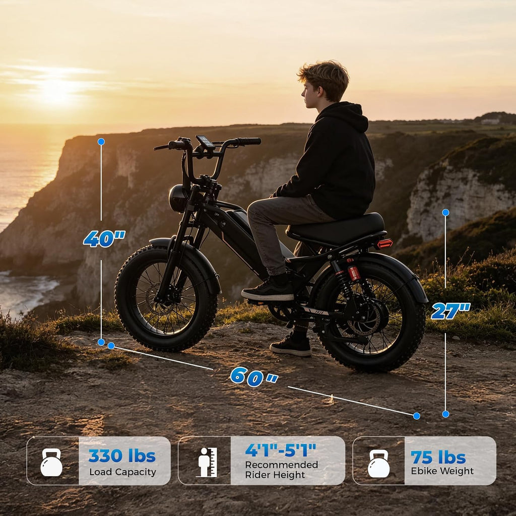 Jasion Electric Bike for Adults & Teens, 2000W/3000W Peak E Bike, Up to 55-90 Miles Range Electric Bicycle, 48V/52V Battery, 16"/20"x4.0" Fat Tire E-Bike, Full Suspension Ebike for Beach,Mountain,Road
