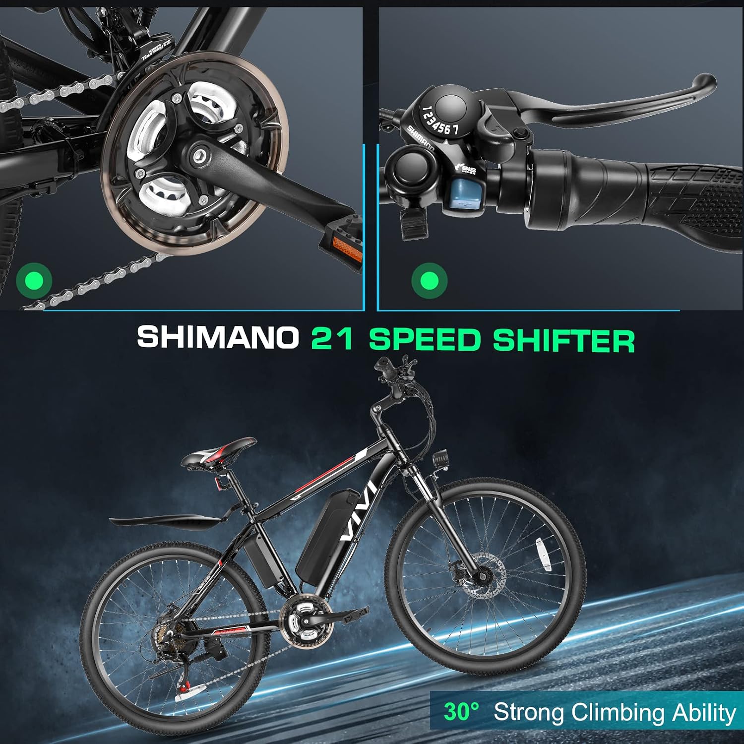 Vivi Electric Bike for Adults, Peak 750W Ebike 26" Electric Mountain Bike, 20MPH Adult Electric Bicycles Commuter Ebike with 48V Battery, Up to 50 Miles, 21 Speed, SGS Certified to UL2849